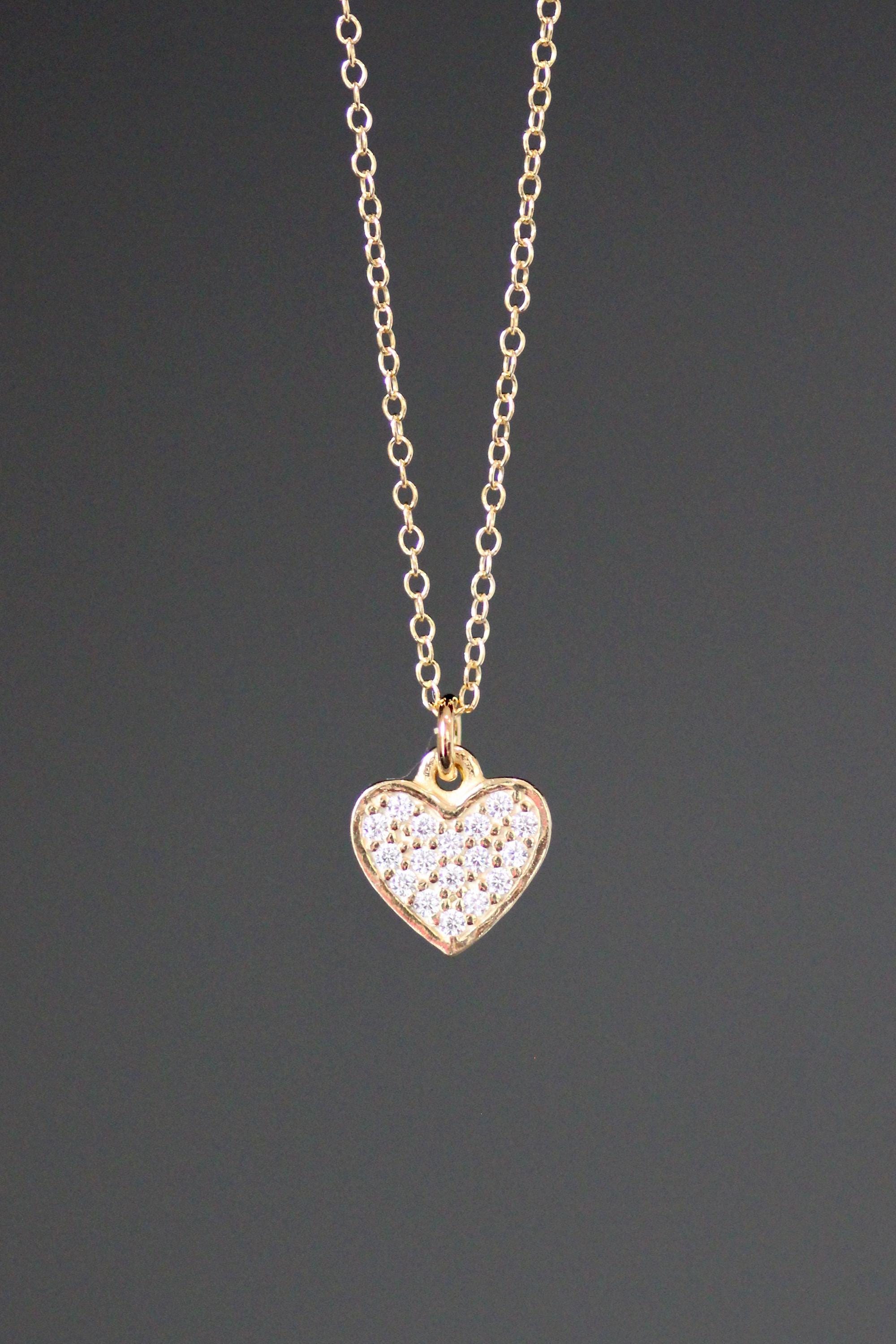 Gold Vermeil Cubic Zirconia Pave Heart Pendant Necklace