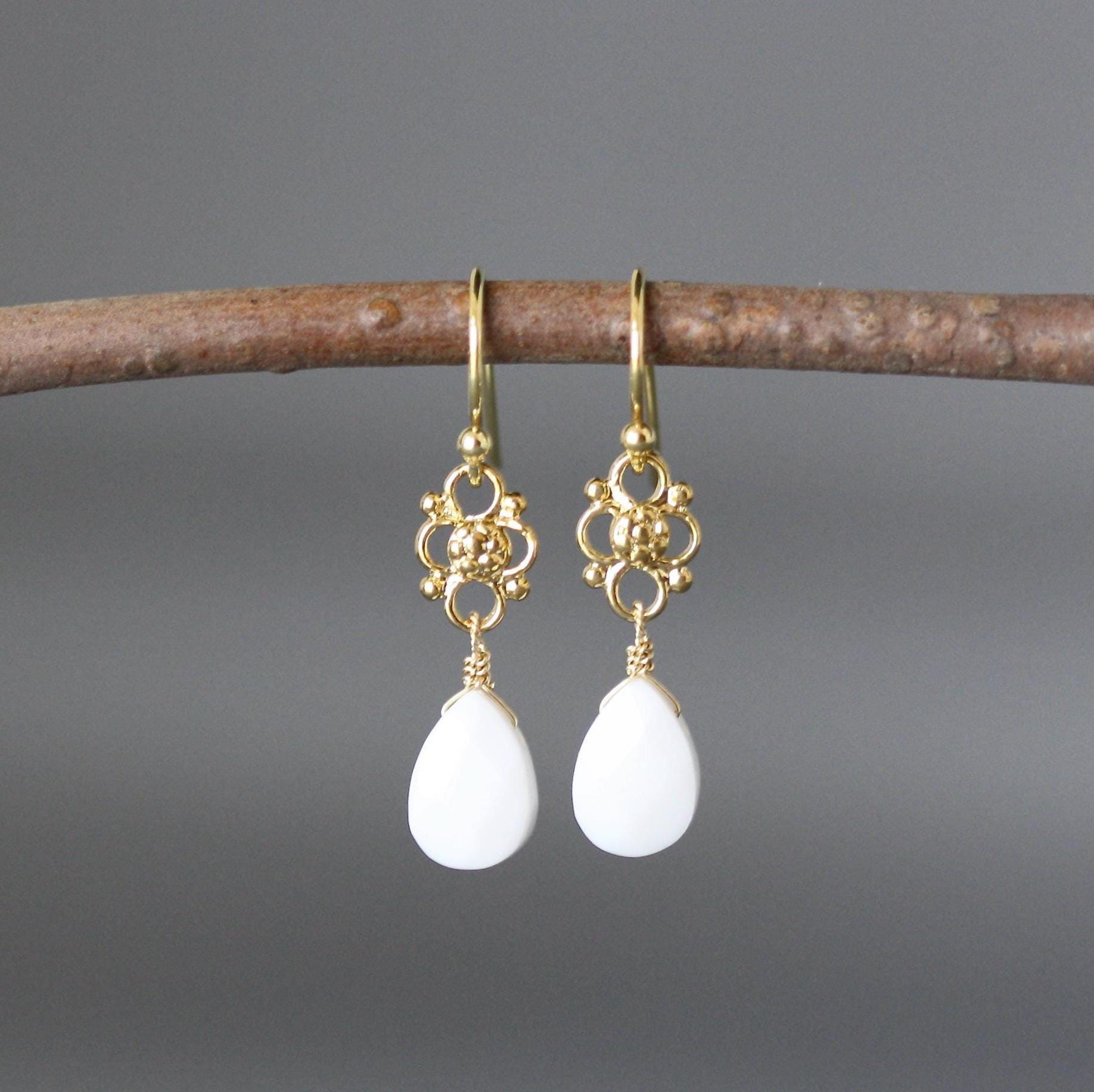White Onyx and Gold Vermeil Dangle Earrings