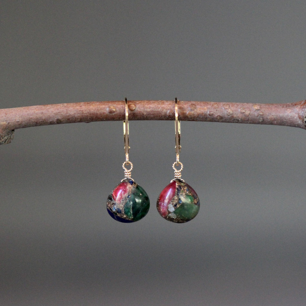 Mojave Copper Turquoise Teardrop Earrings on Gold Filled Leverbacks
