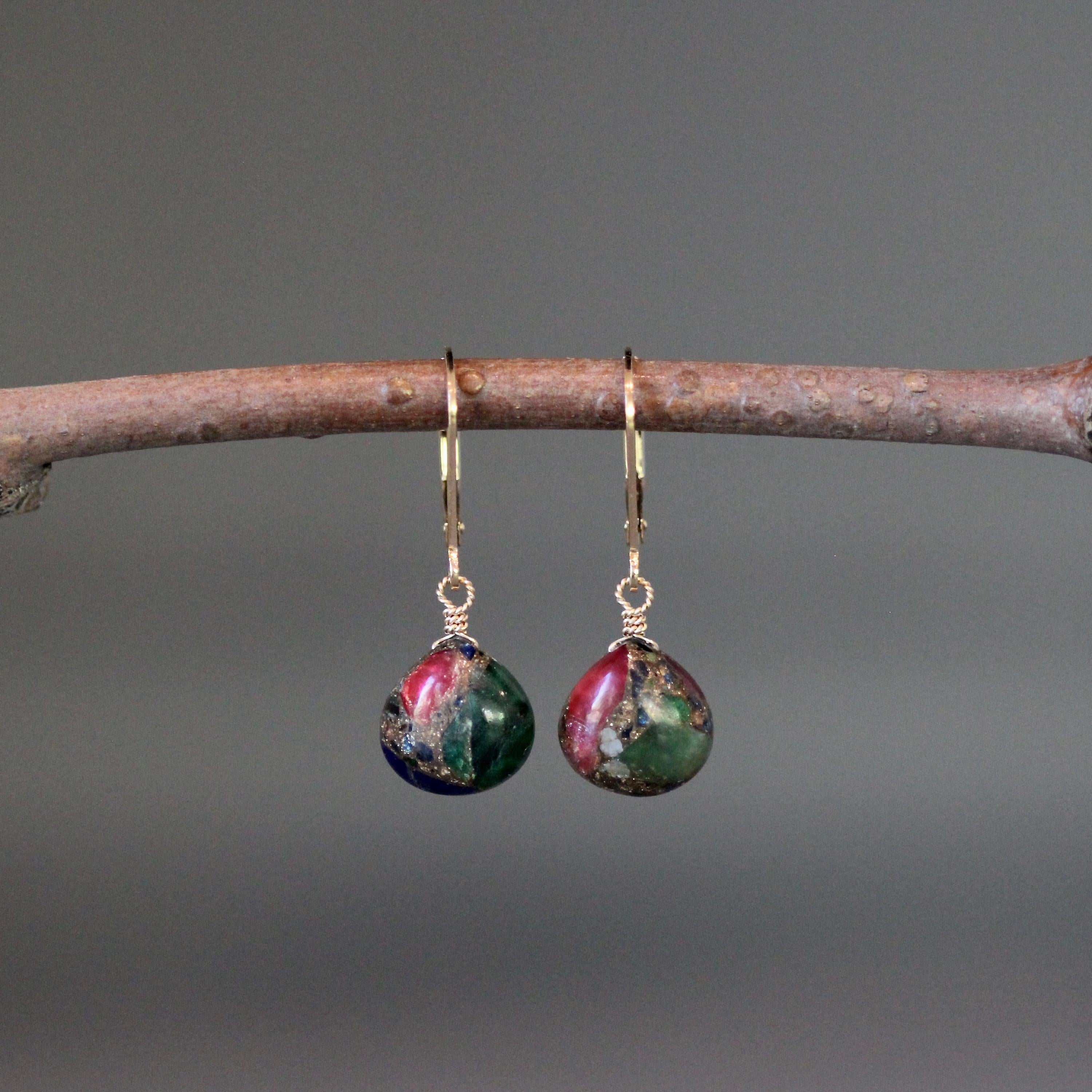 Mojave Copper Turquoise Teardrop Earrings on Gold Filled Leverbacks
