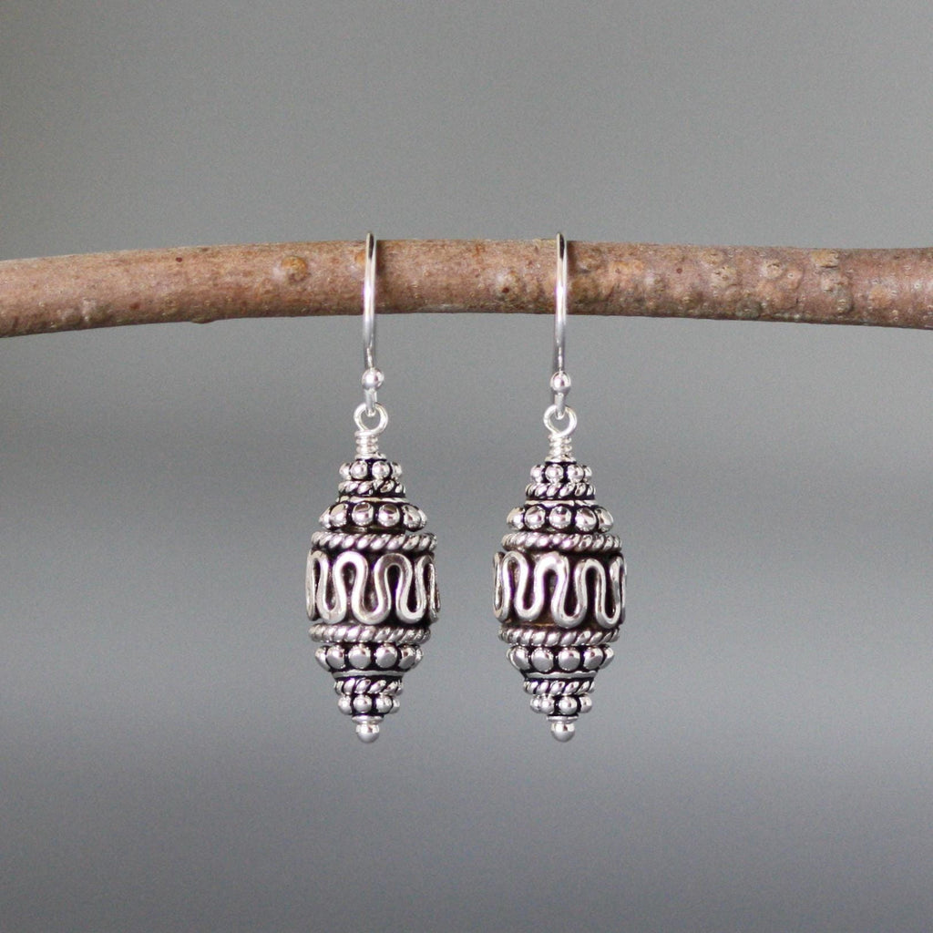 Bali Sterling Silver Stacked Bead Dangle Earrings