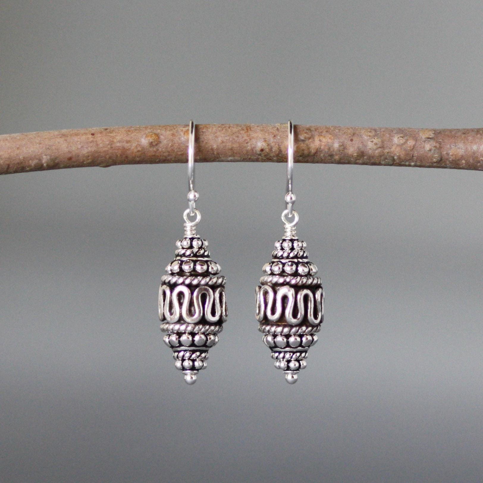 Bali Sterling Silver Stacked Bead Dangle Earrings