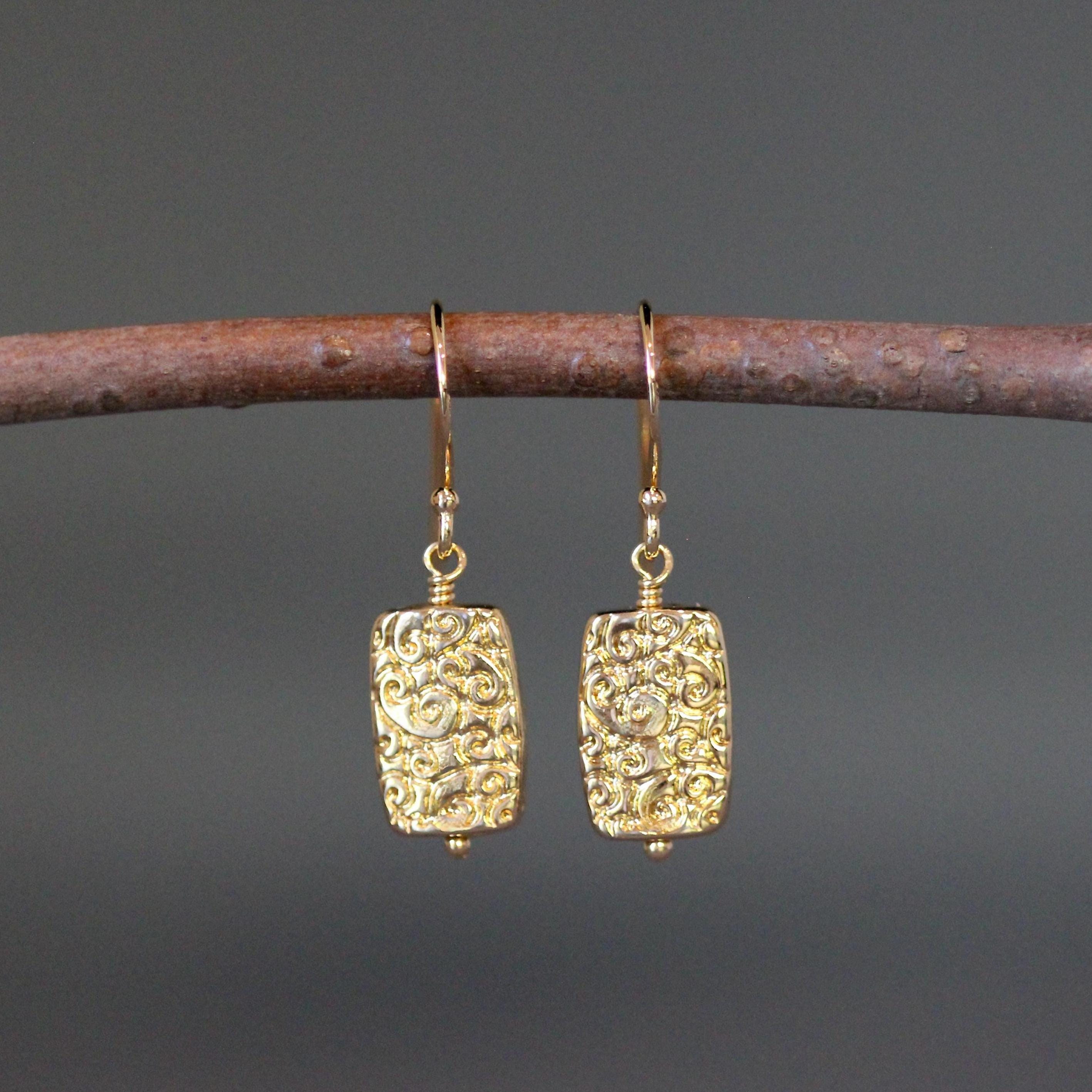 Gold Vermeil Filigree Rectangle Dangle Earrings