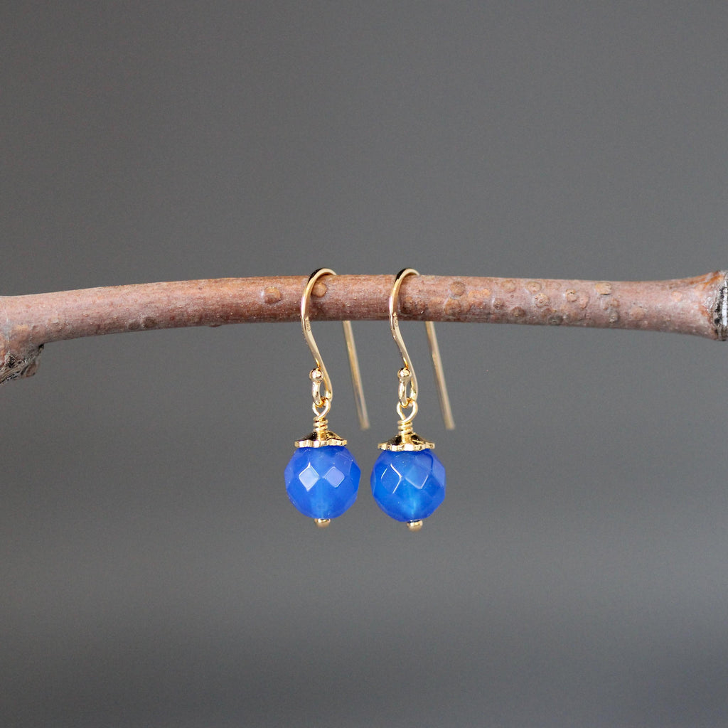 Blue Agate and Gold Vermeil Dangle Earrings