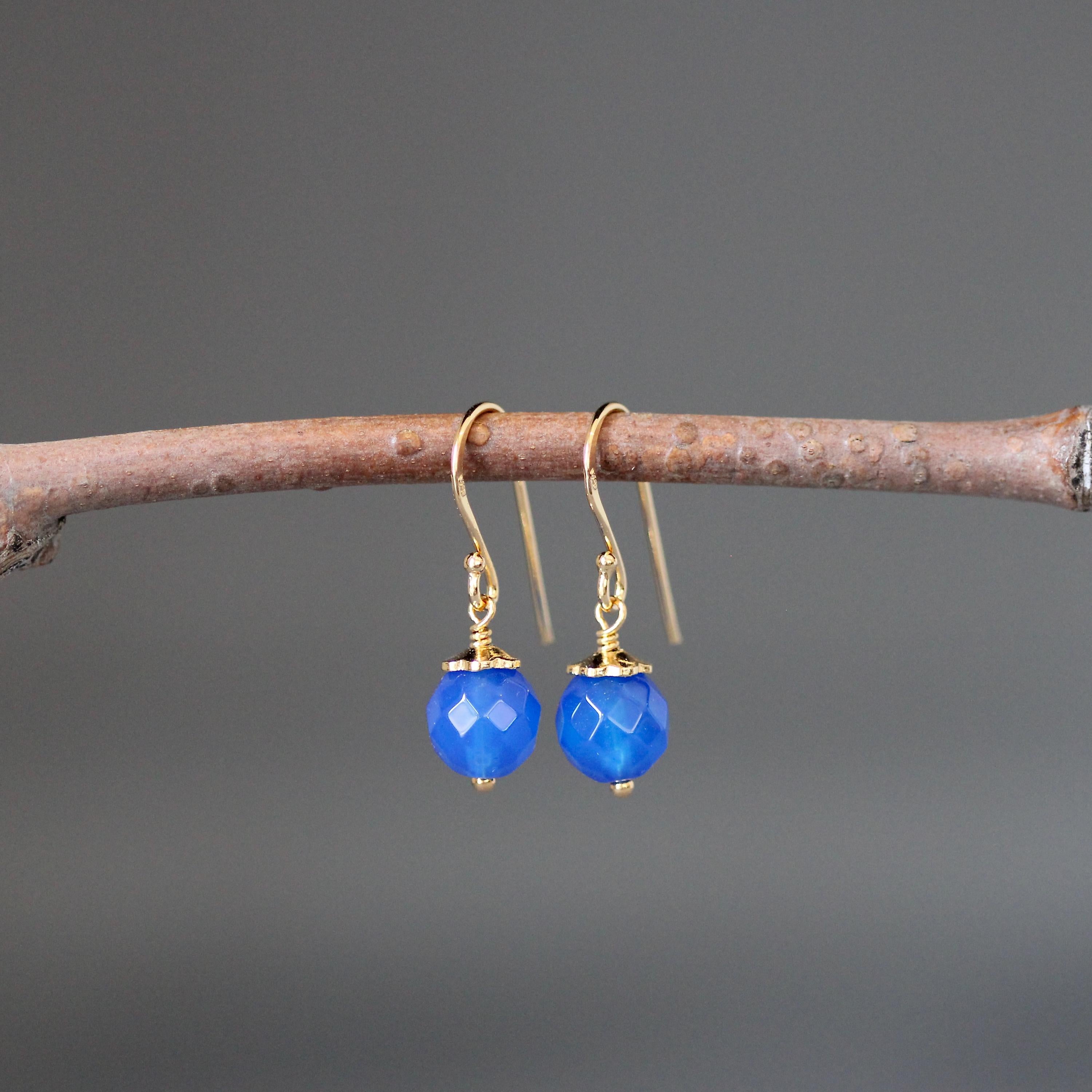 Blue Agate and Gold Vermeil Dangle Earrings