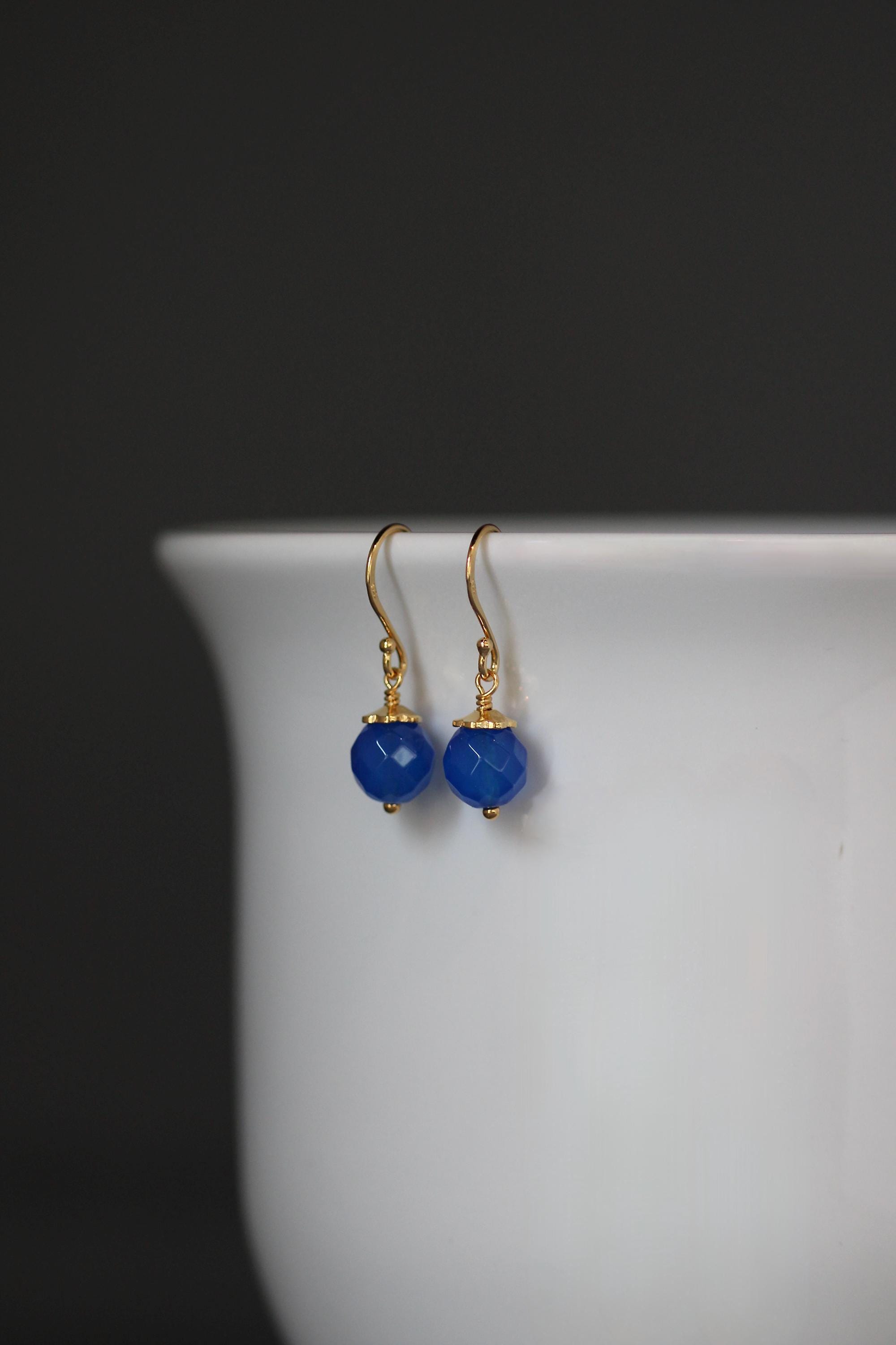 Blue Agate and Gold Vermeil Dangle Earrings