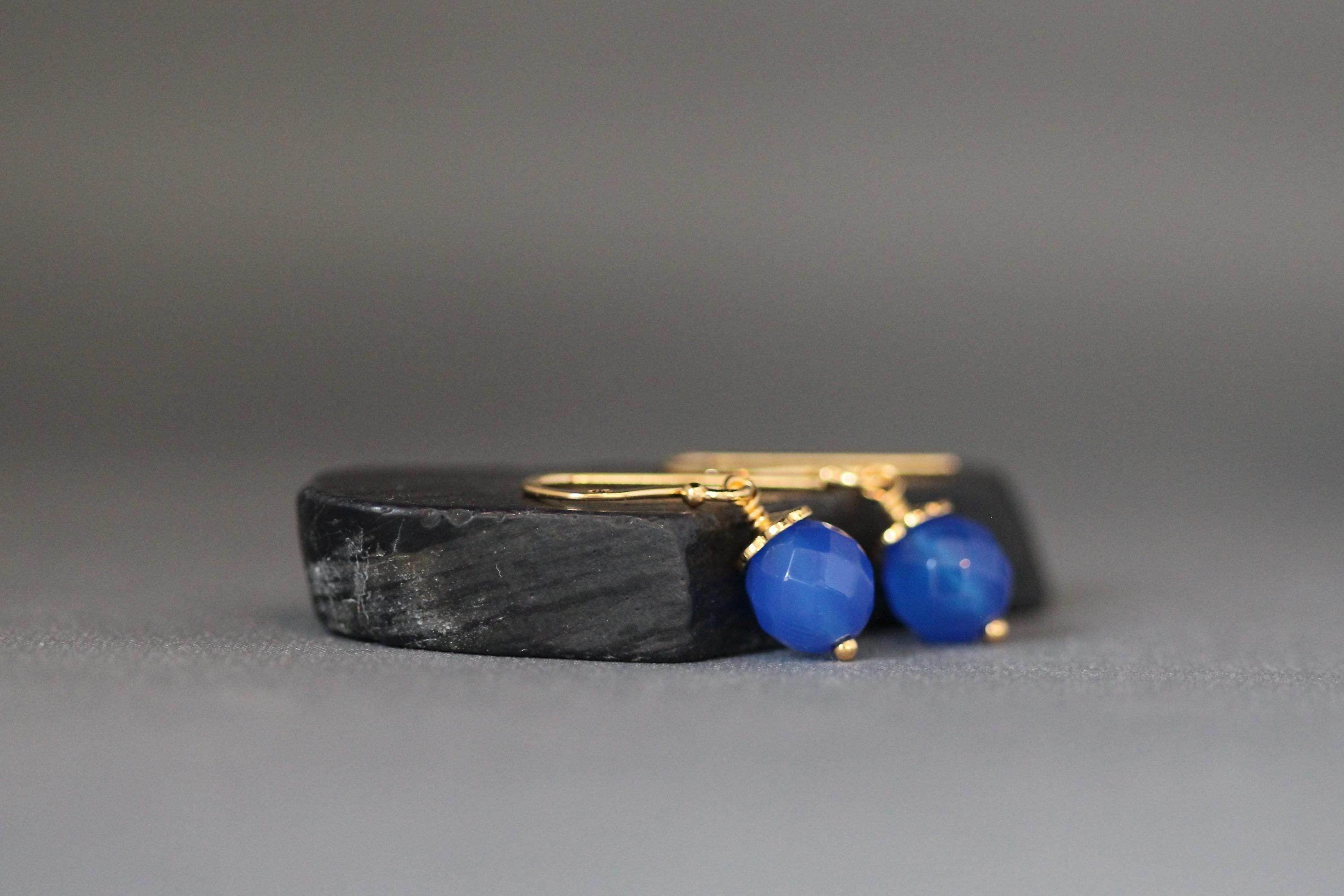 Blue Agate and Gold Vermeil Dangle Earrings