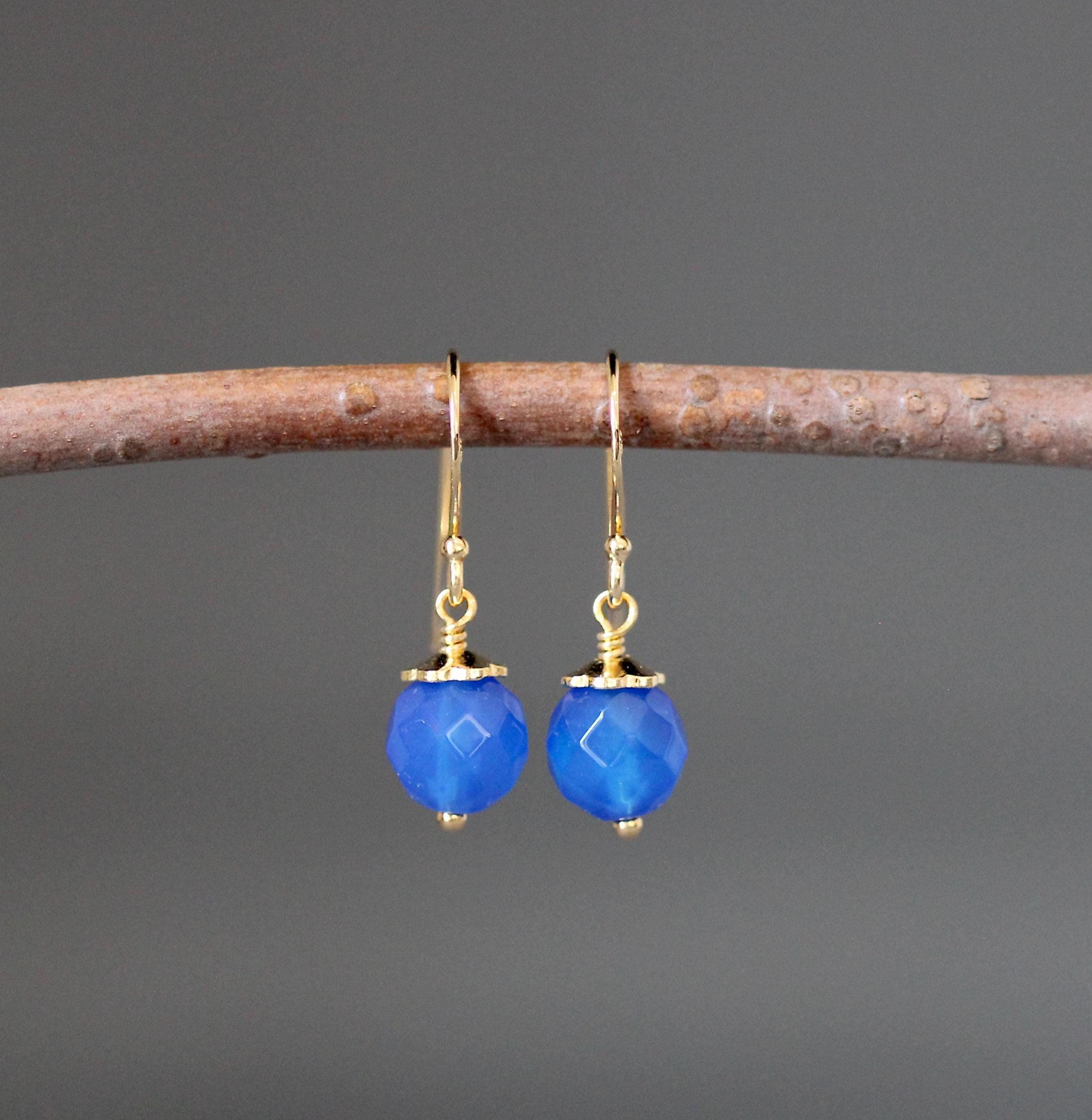 Blue Agate and Gold Vermeil Dangle Earrings