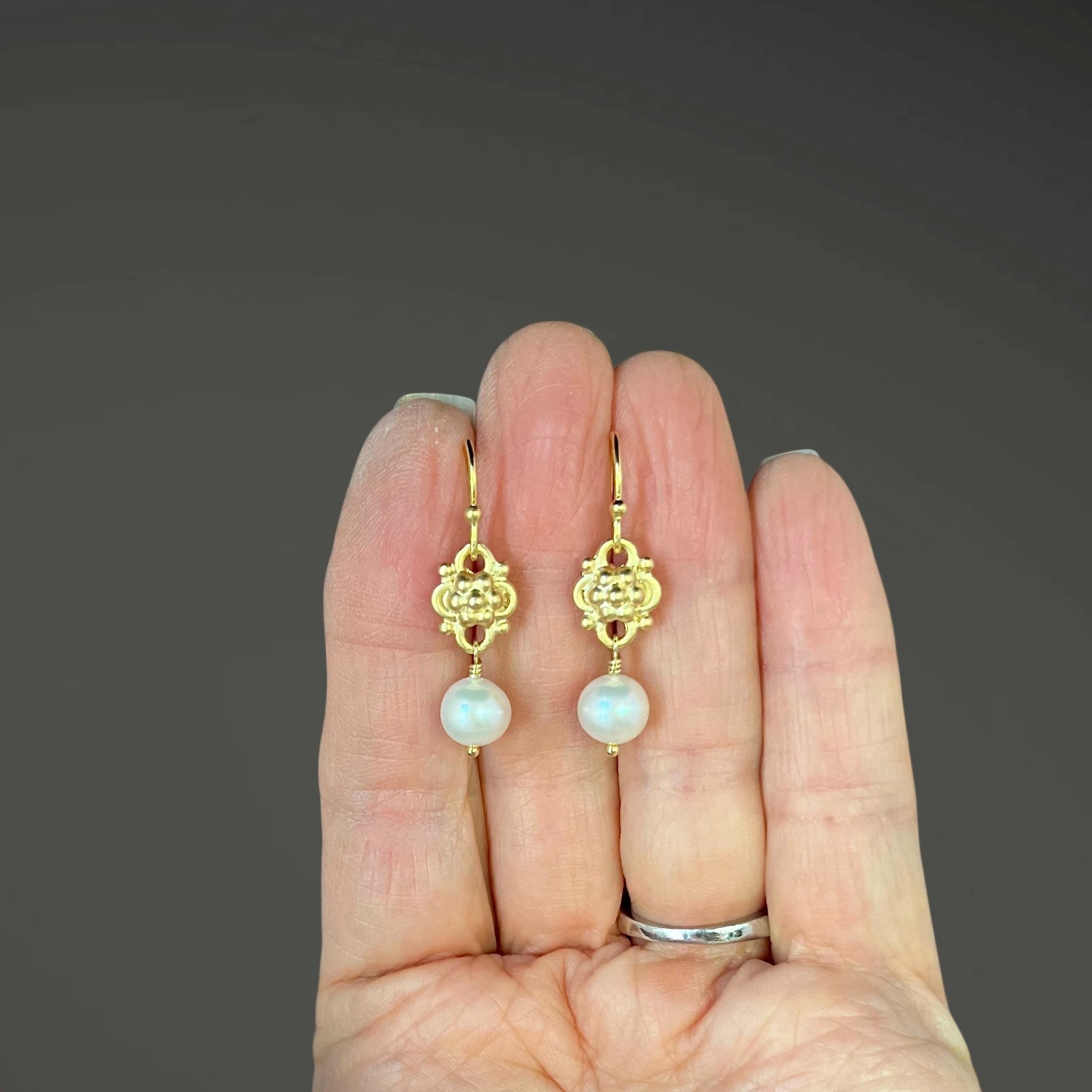 White Freshwater Pearl Earrings on Gold Vermeil Links