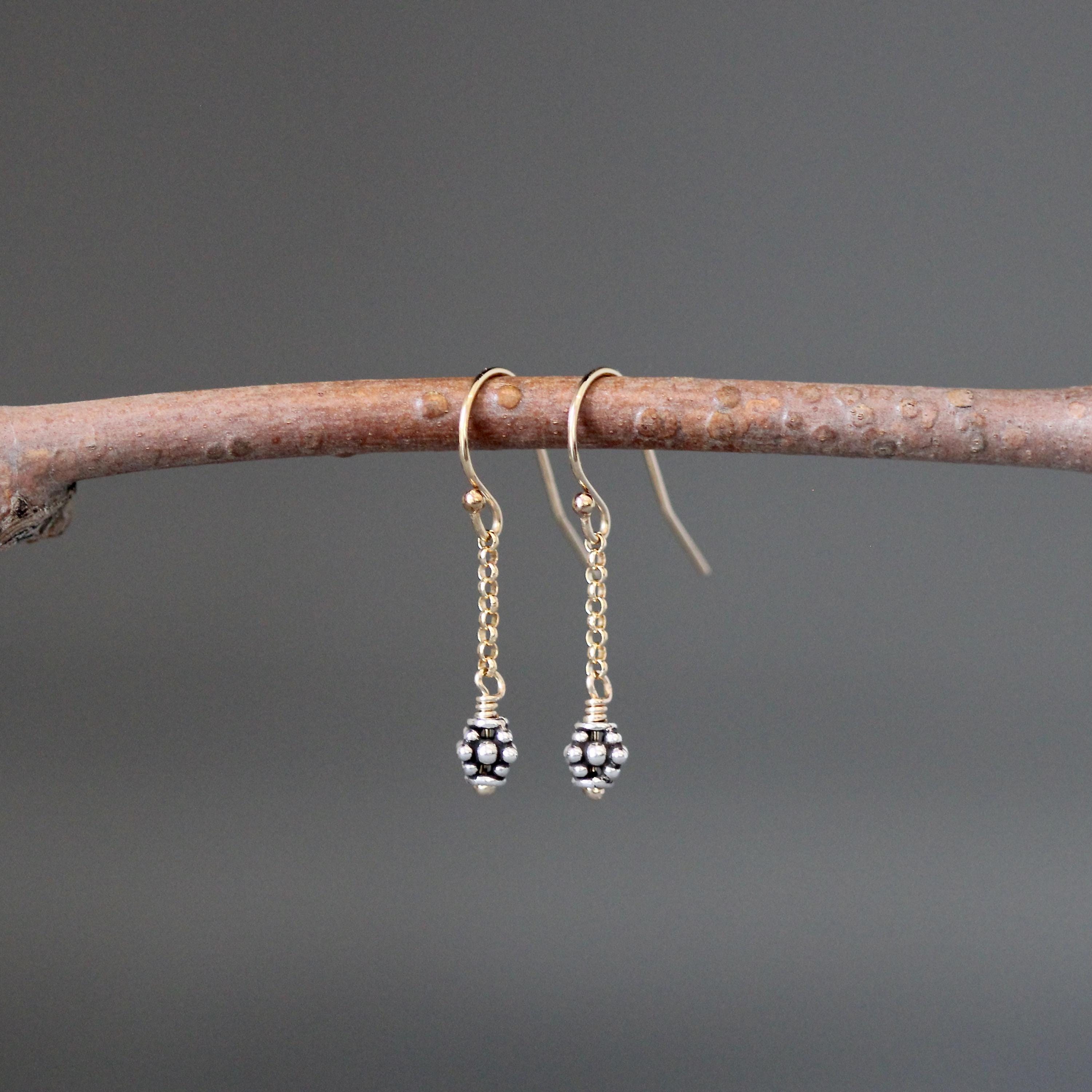 Mixed Metal Necklace and Earring Set with Bali Silver Beads on Gold Filled Chain