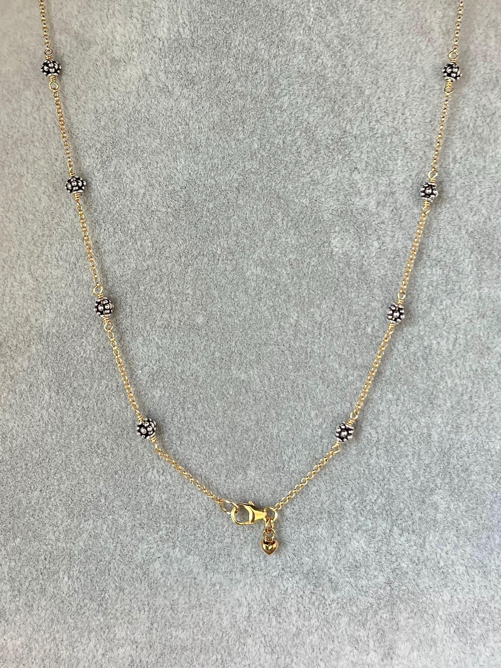 Mixed Metal Necklace and Earring Set with Bali Silver Beads on Gold Filled Chain