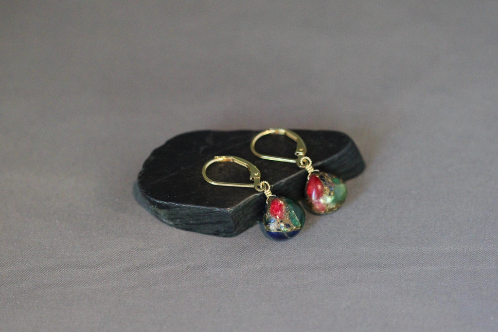 Mojave Copper Turquoise Teardrop Earrings on Gold Filled Leverbacks
