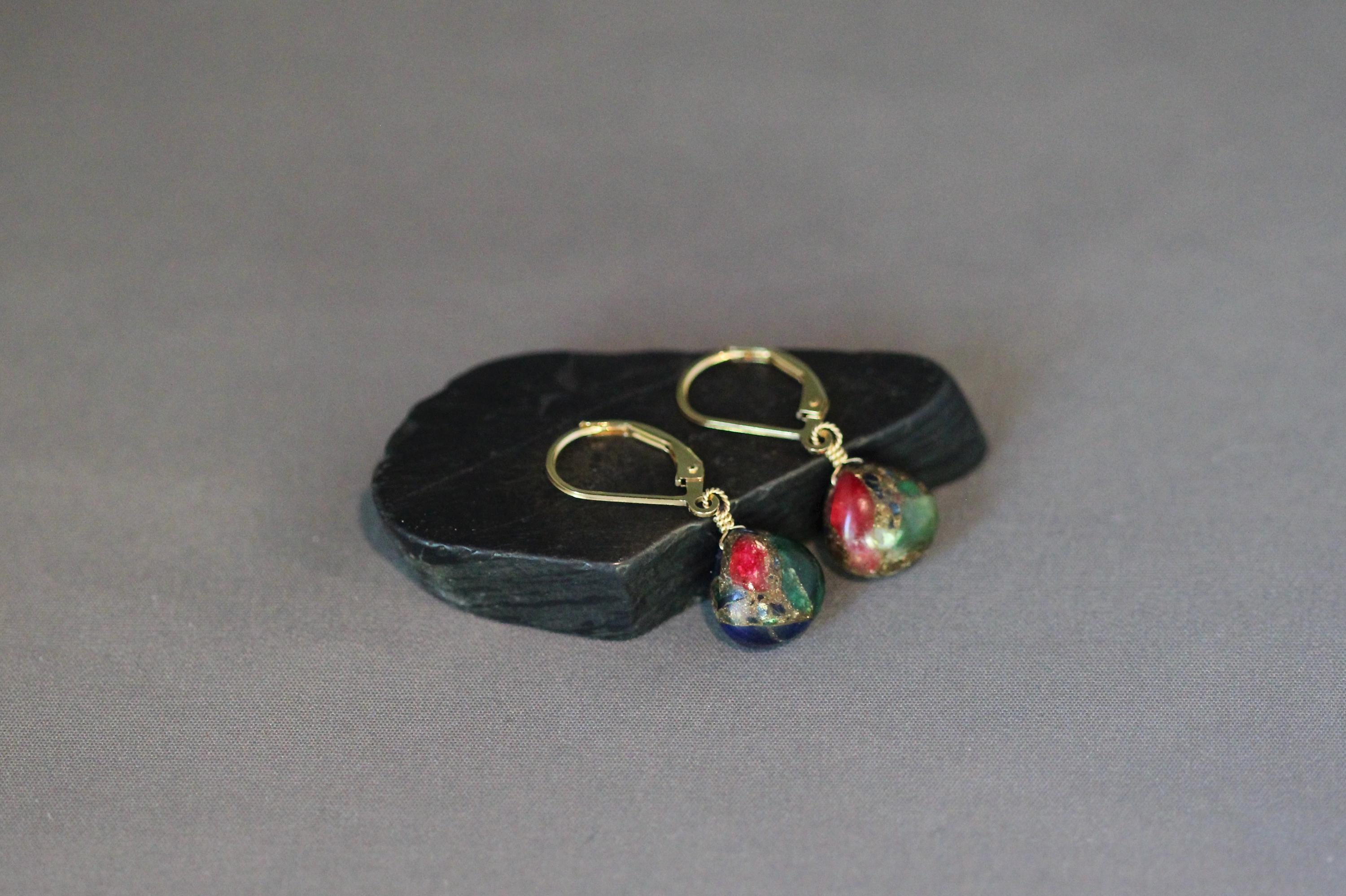 Mojave Copper Turquoise Teardrop Earrings on Gold Filled Leverbacks