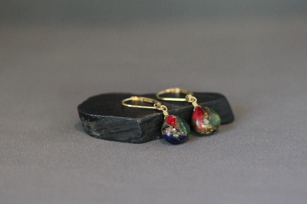 Mojave Copper Turquoise Teardrop Earrings on Gold Filled Leverbacks