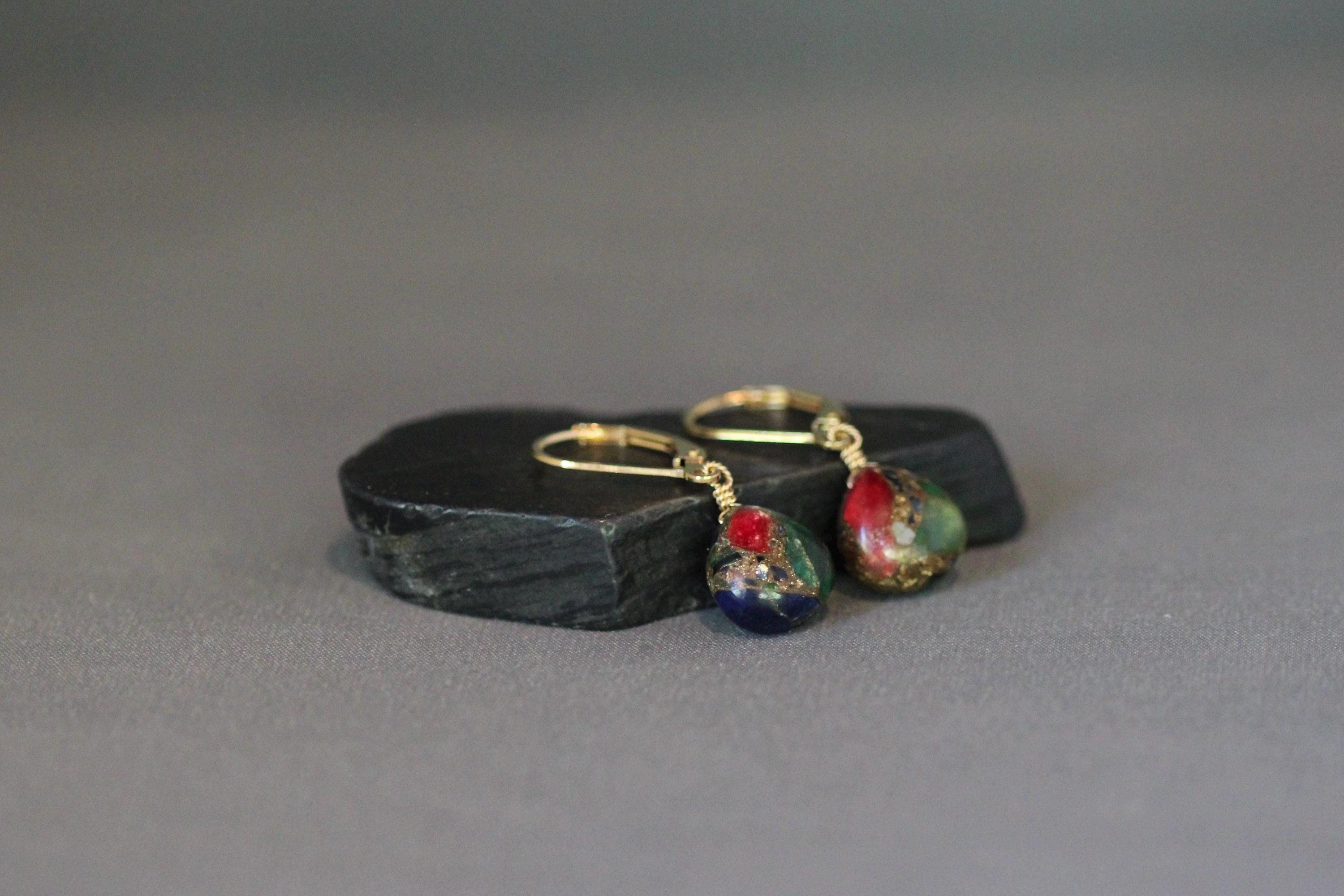 Mojave Copper Turquoise Teardrop Earrings on Gold Filled Leverbacks