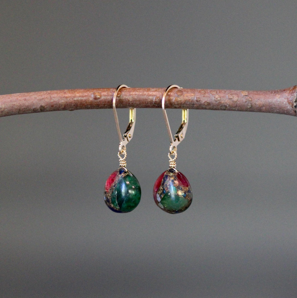 Mojave Copper Turquoise Teardrop Earrings on Gold Filled Leverbacks