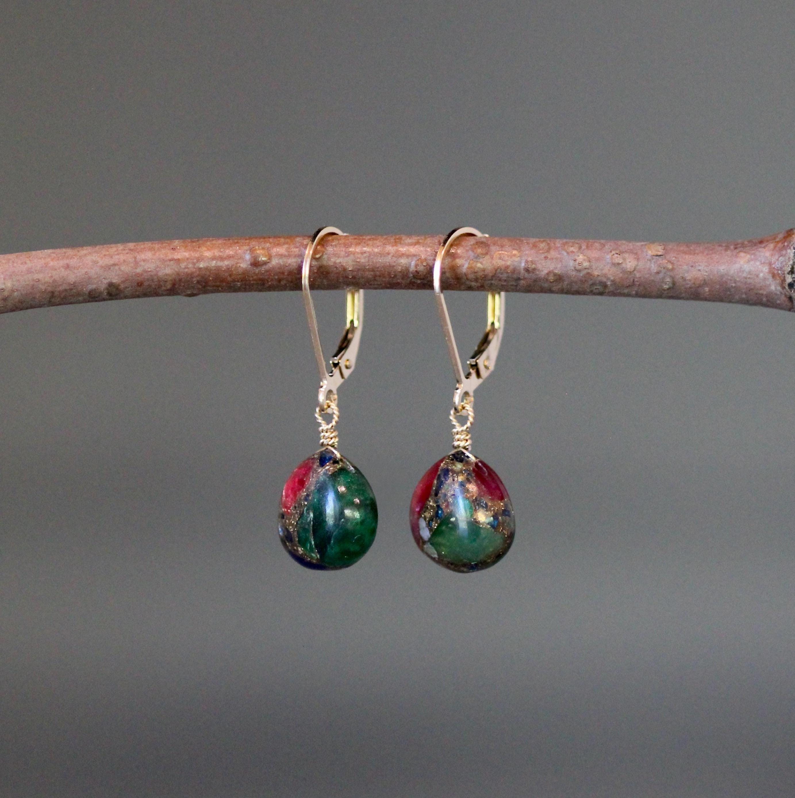 Mojave Copper Turquoise Teardrop Earrings on Gold Filled Leverbacks