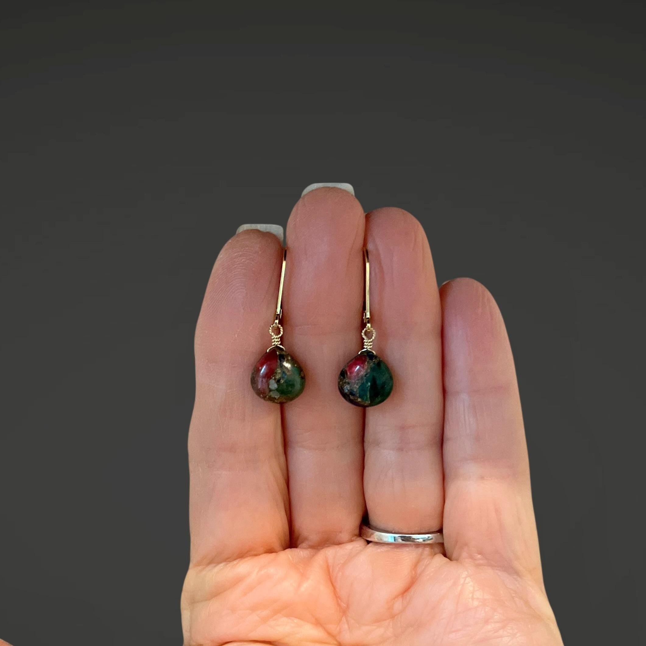 Mojave Copper Turquoise Teardrop Earrings on Gold Filled Leverbacks