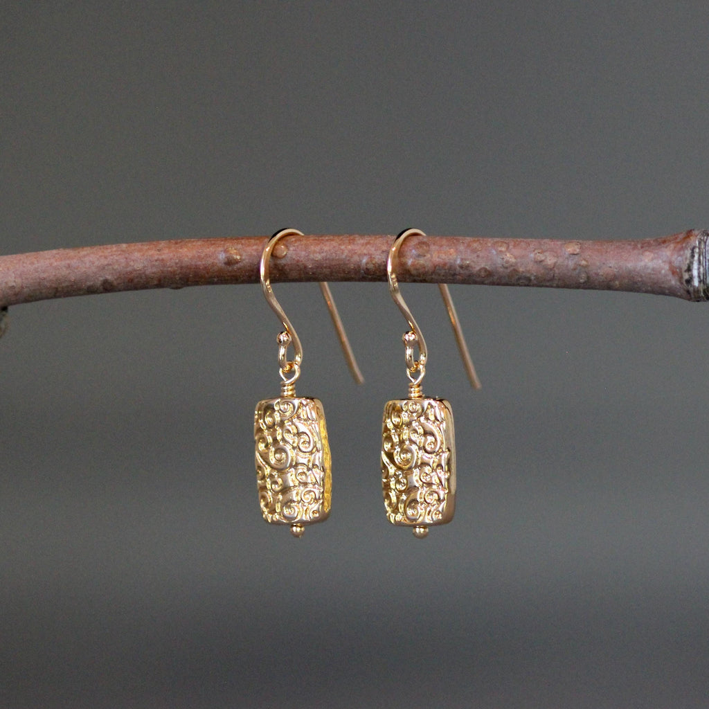 Gold Vermeil Filigree Rectangle Dangle Earrings