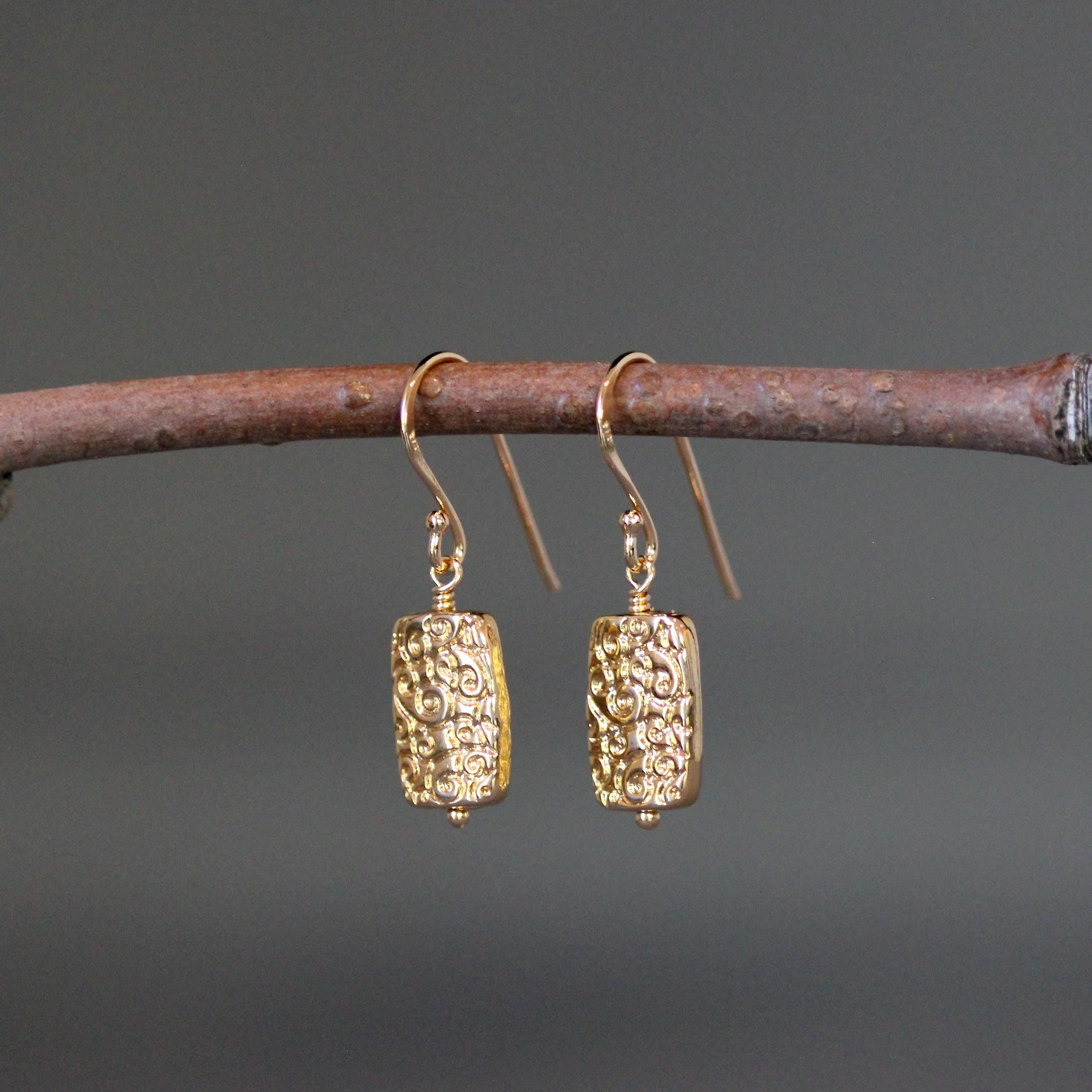 Gold Vermeil Filigree Rectangle Dangle Earrings