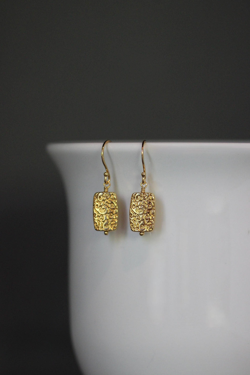 Gold Vermeil Filigree Rectangle Dangle Earrings