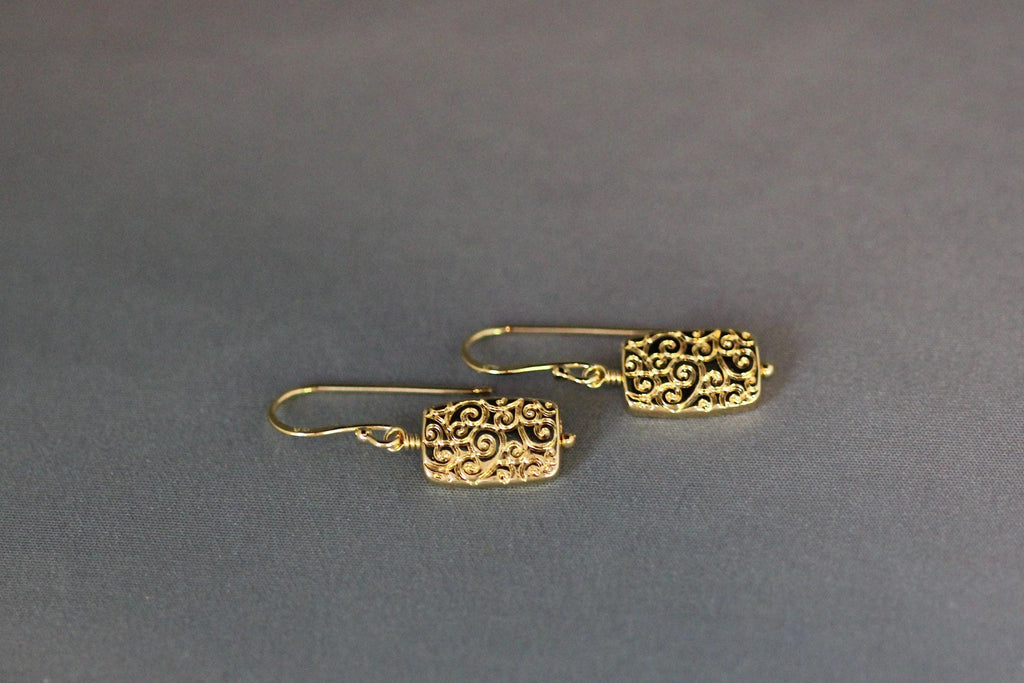 Gold Vermeil Filigree Rectangle Dangle Earrings