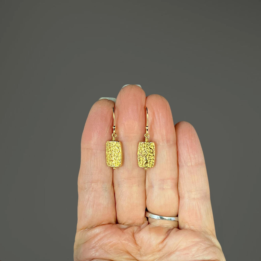 Gold Vermeil Filigree Rectangle Dangle Earrings
