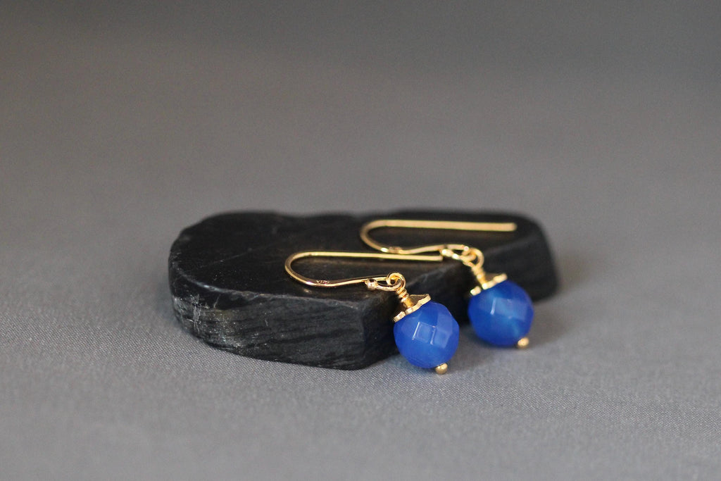 Blue Agate and Gold Vermeil Dangle Earrings