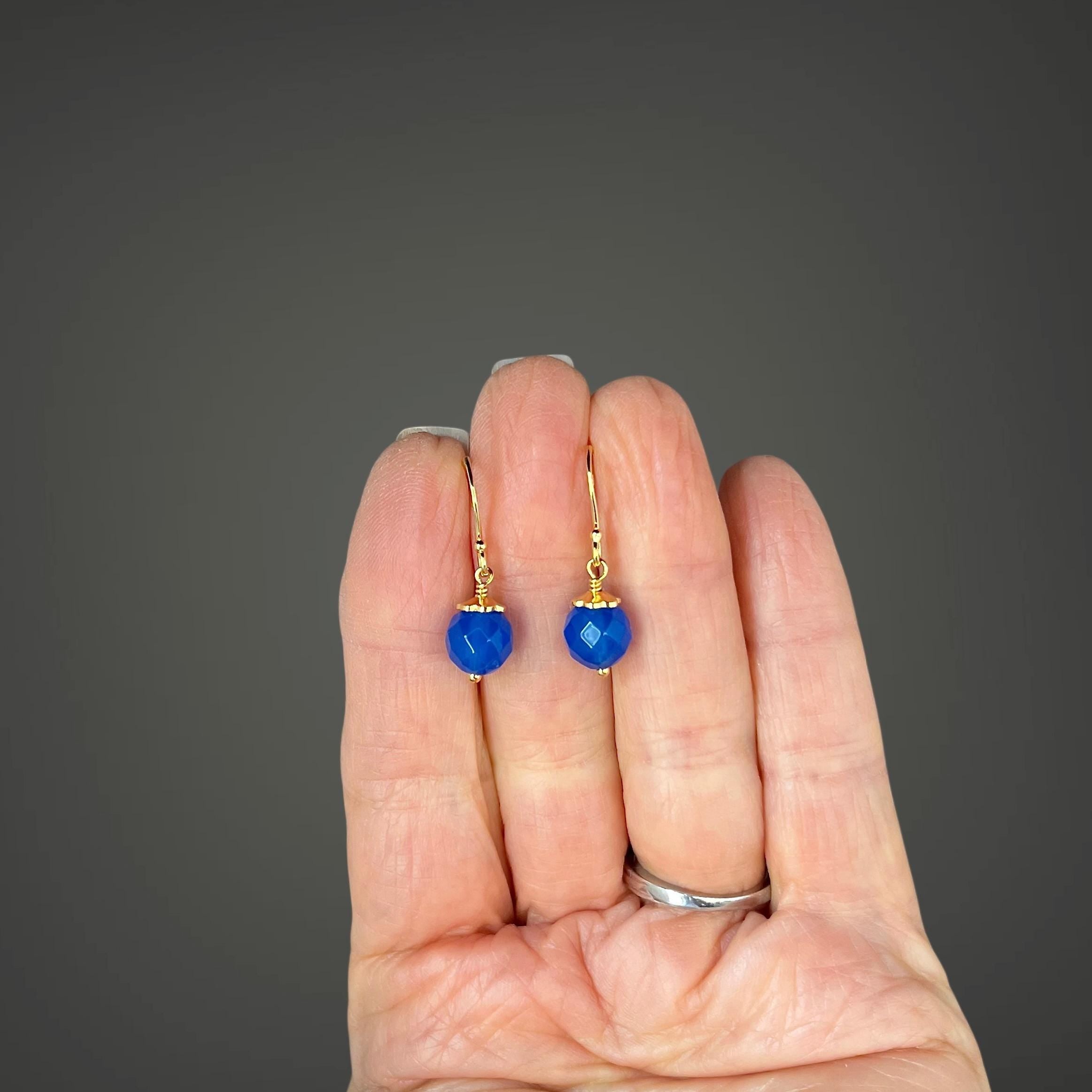 Blue Agate and Gold Vermeil Dangle Earrings