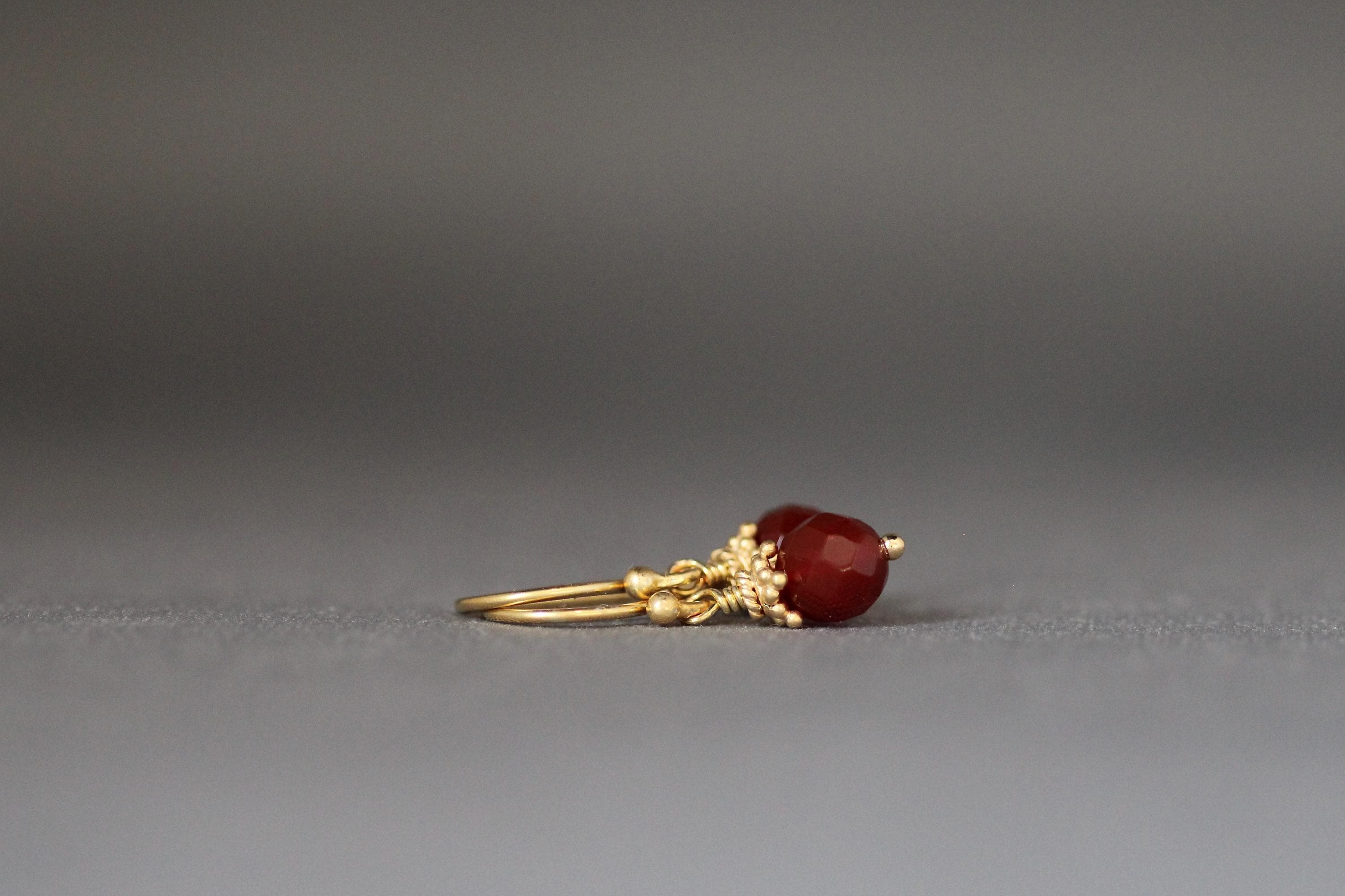 Carnelian Round Stone Dangle Earrings with Gold Vermeil Caps