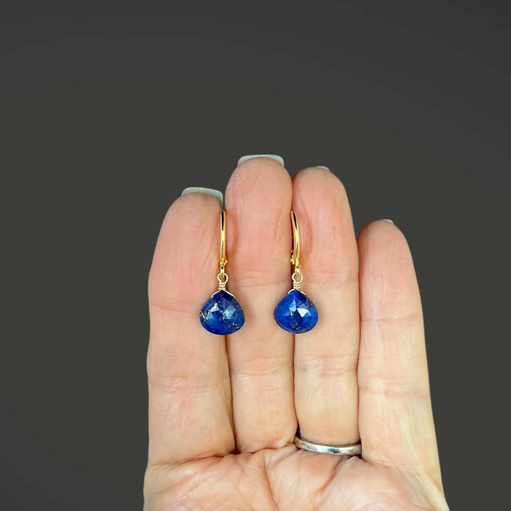 Lapis Lazuli Teardrop Earrings on Gold Vermeil Leverback Huggie Hoops