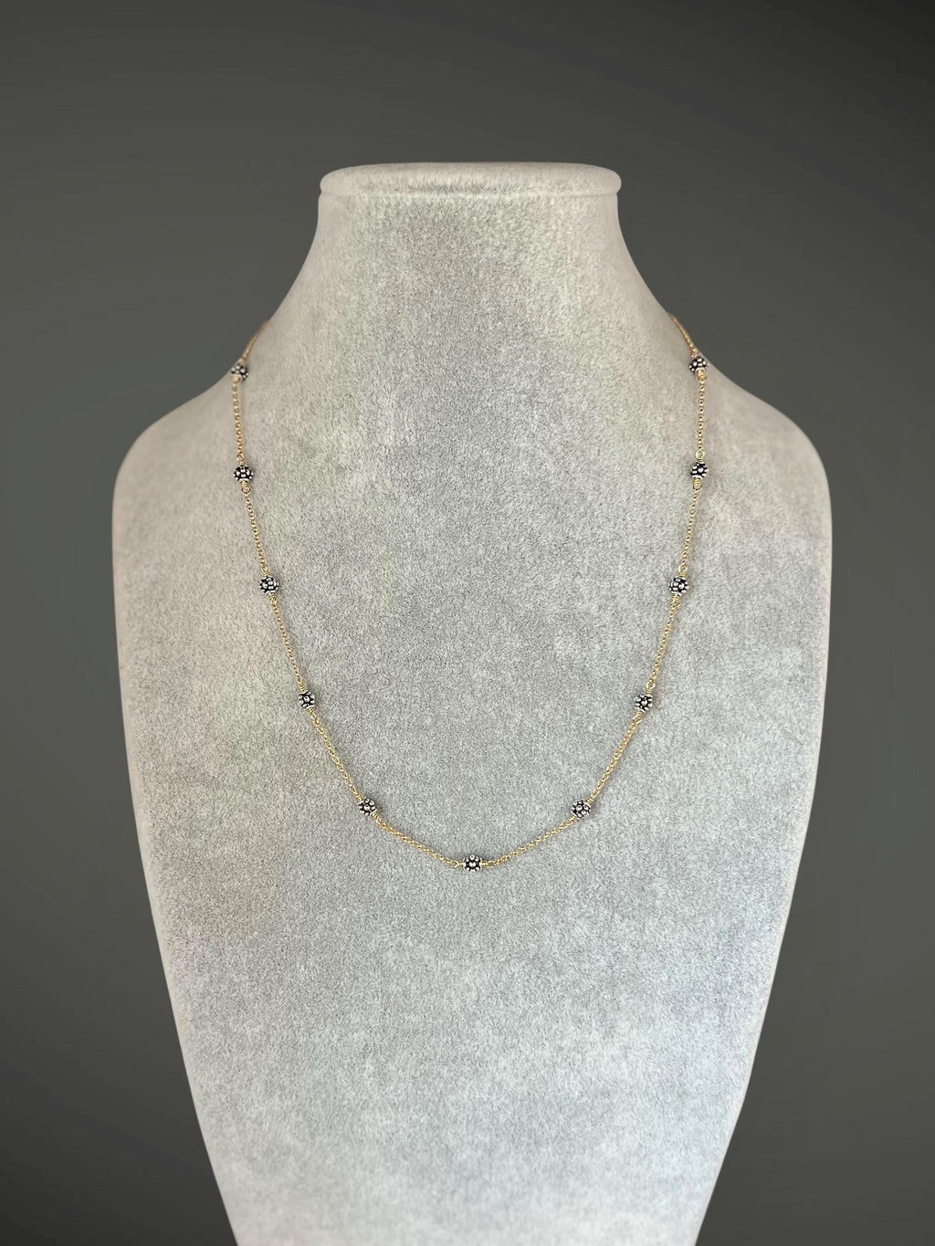 Mixed Metal Necklace and Earring Set with Bali Silver Beads on Gold Filled Chain
