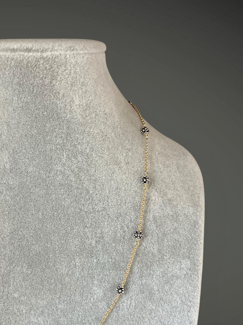 Mixed Metal Necklace and Earring Set with Bali Silver Beads on Gold Filled Chain