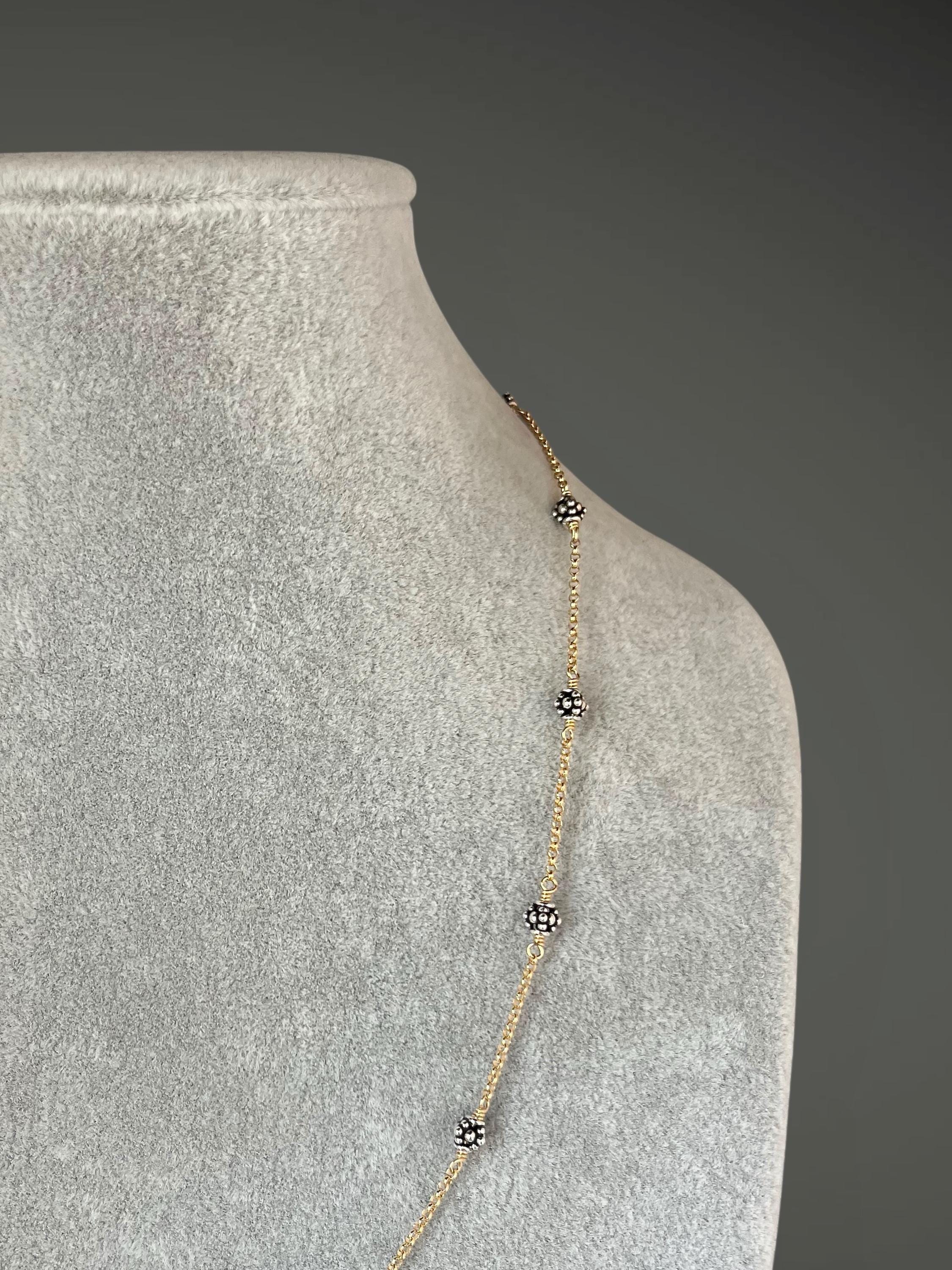 Mixed Metal Necklace and Earring Set with Bali Silver Beads on Gold Filled Chain