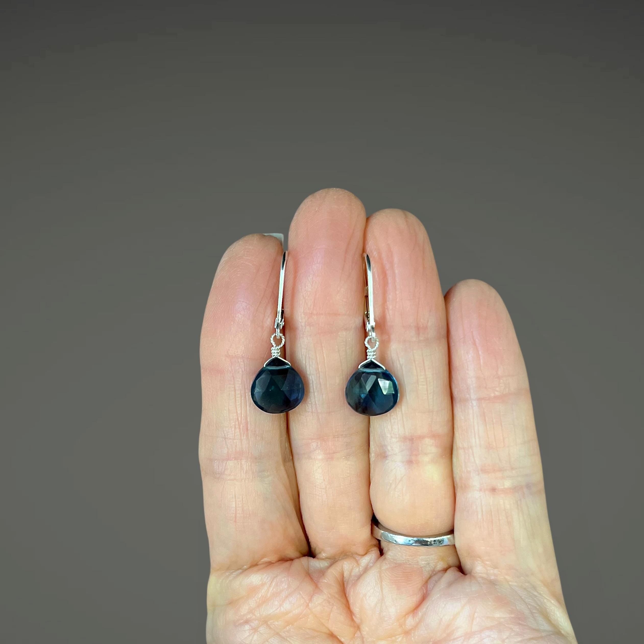 London Blue Topaz Quartz Teardrop Dangle Earrings in Sterling Silver