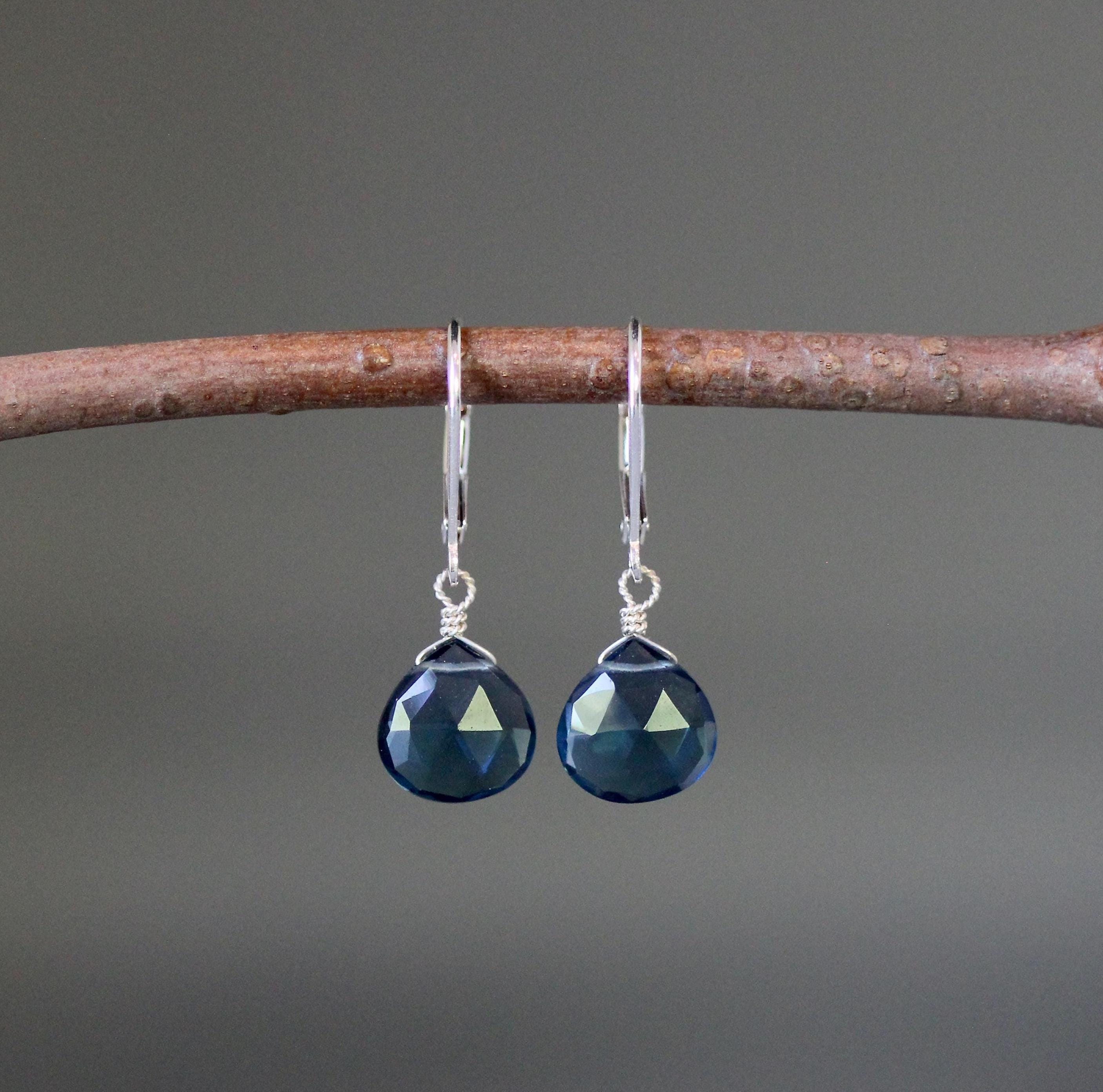 London Blue Topaz Quartz Teardrop Dangle Earrings in Sterling Silver
