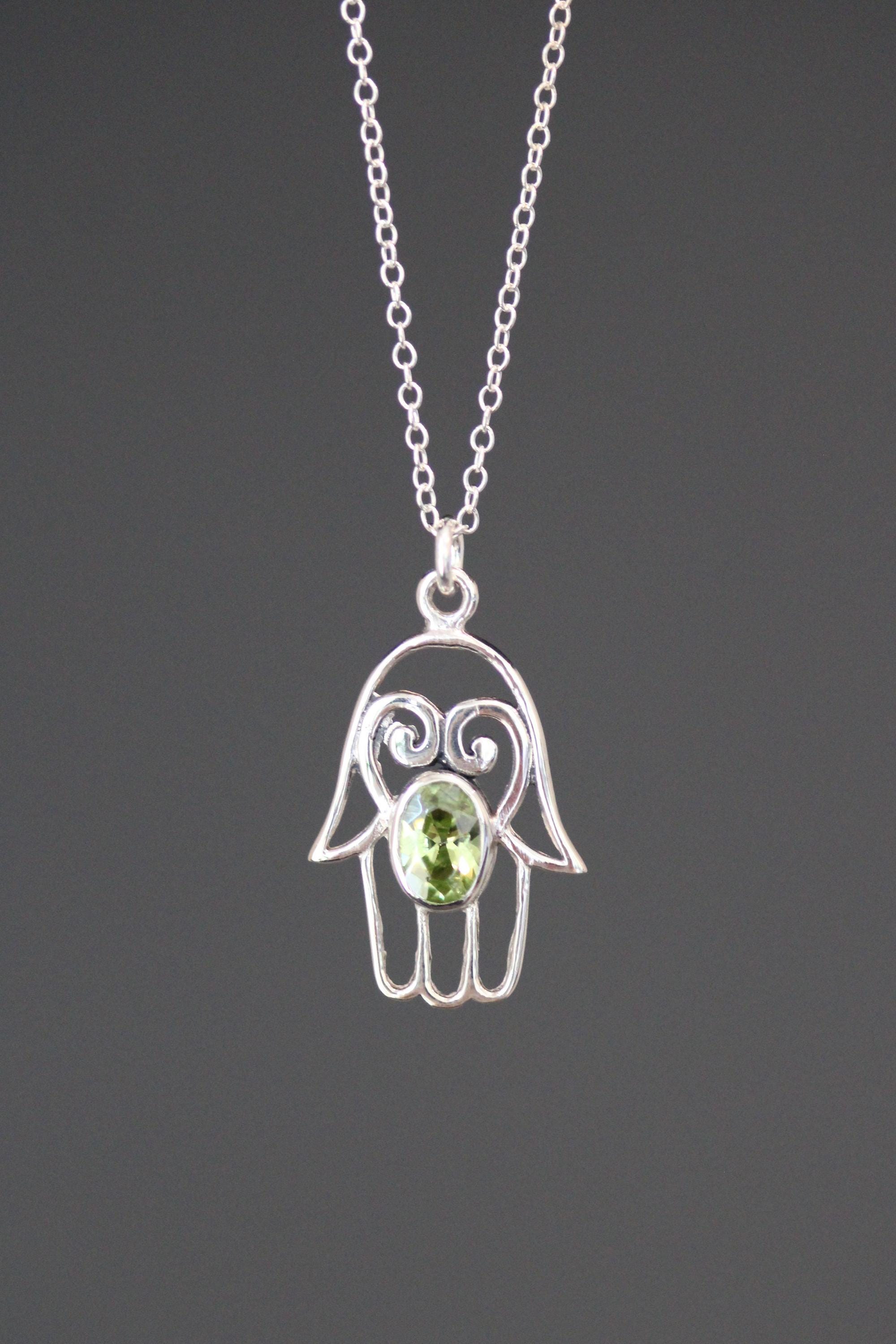 Peridot and Bali Sterling Silver Filigree Hamsa Pendant Necklace
