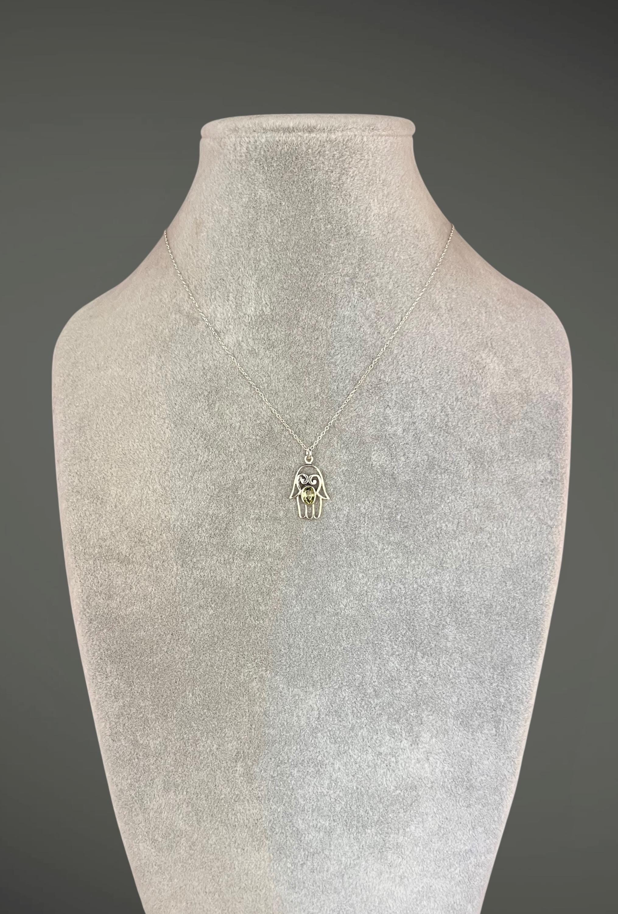 Peridot and Bali Sterling Silver Filigree Hamsa Pendant Necklace