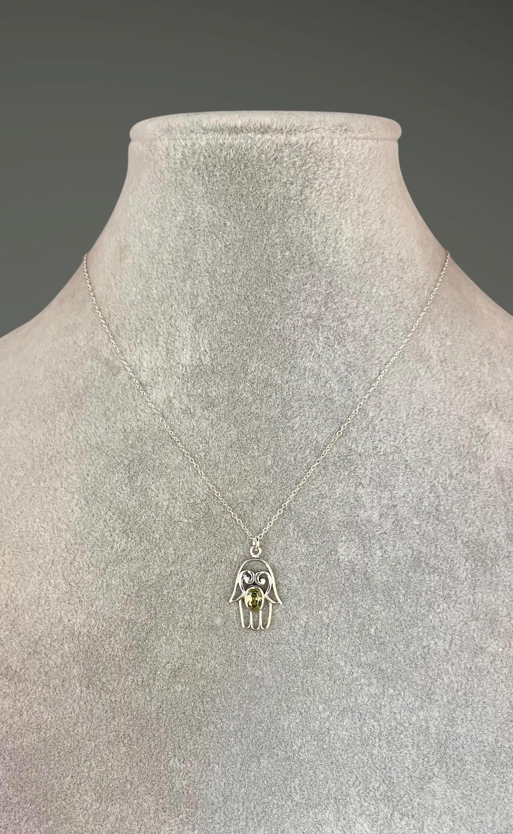Peridot and Bali Sterling Silver Filigree Hamsa Pendant Necklace