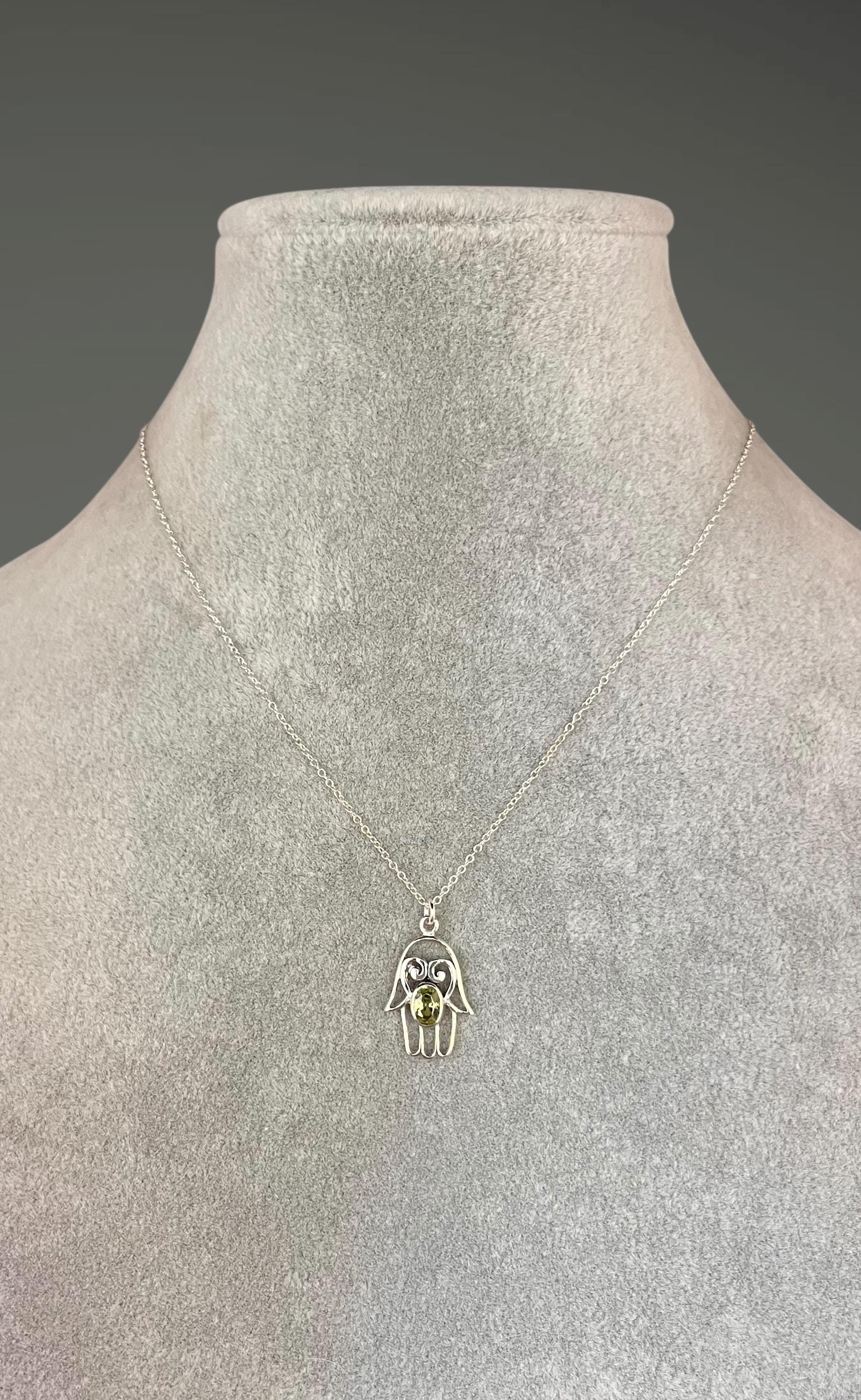 Peridot and Bali Sterling Silver Filigree Hamsa Pendant Necklace