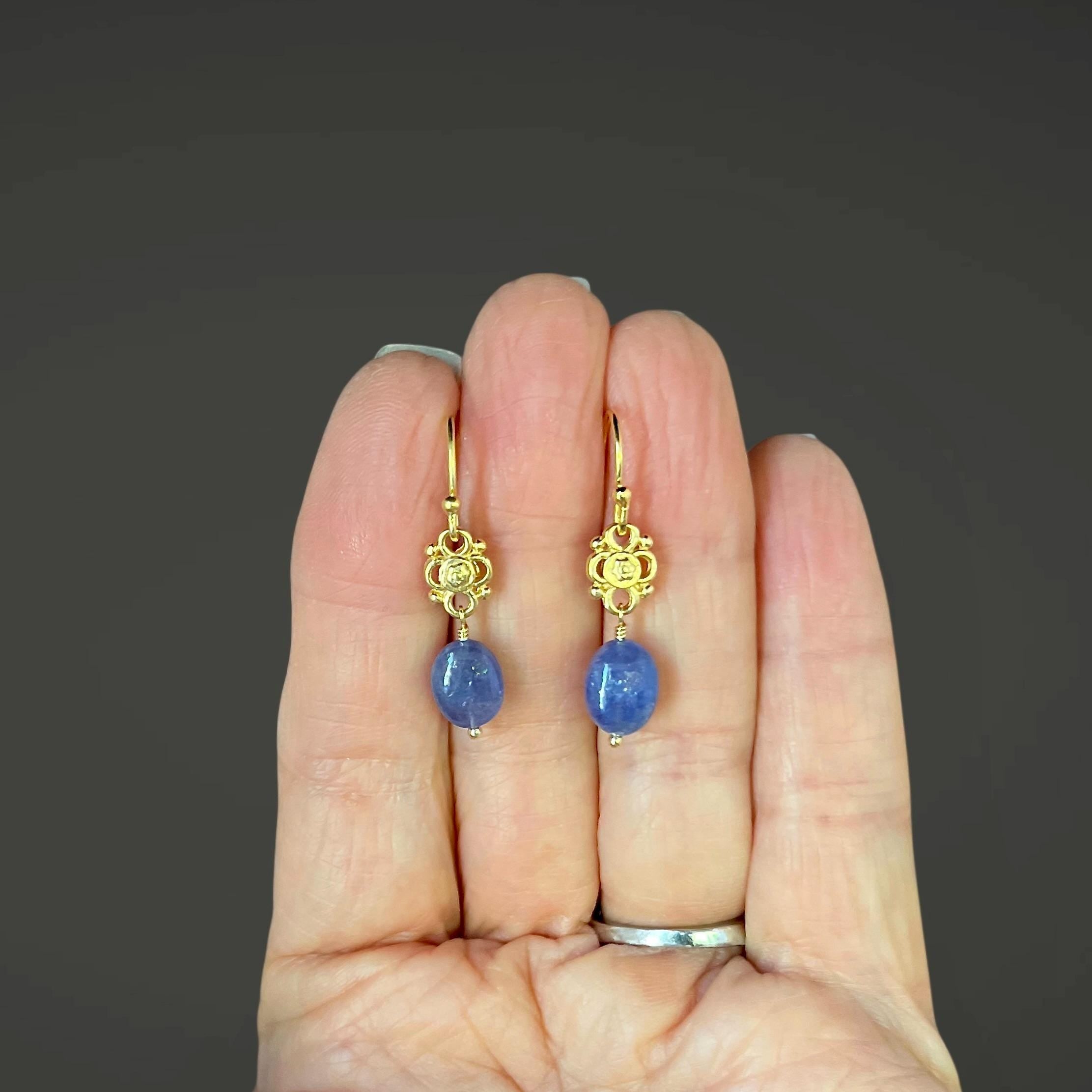 Tanzanite Oval Earrings on Gold Vermeil Filigree Links