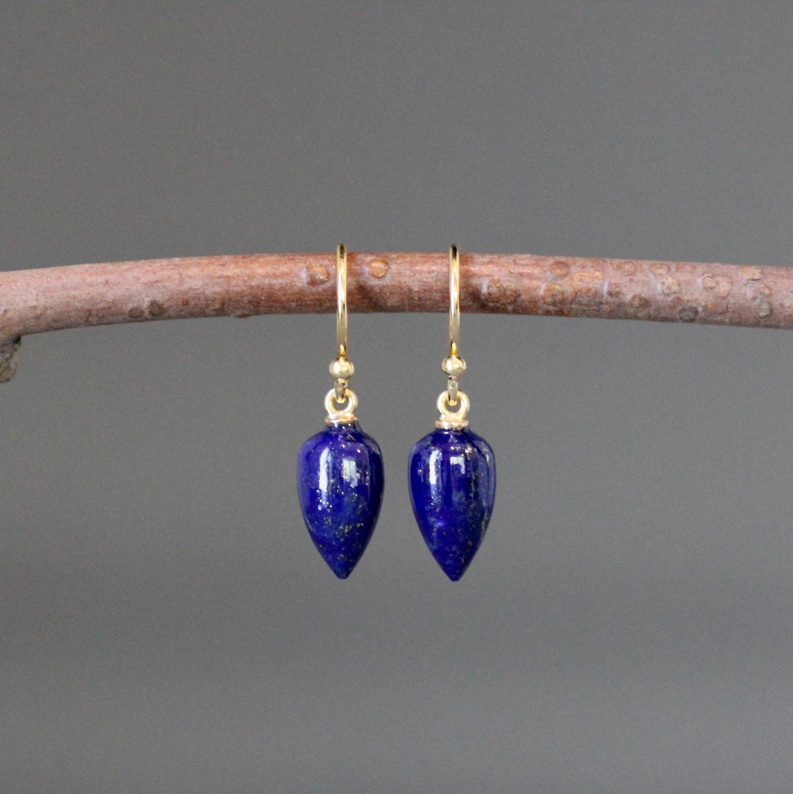 Lapis Lazuli Teardrop Earrings with Gold Vermeil Earwires
