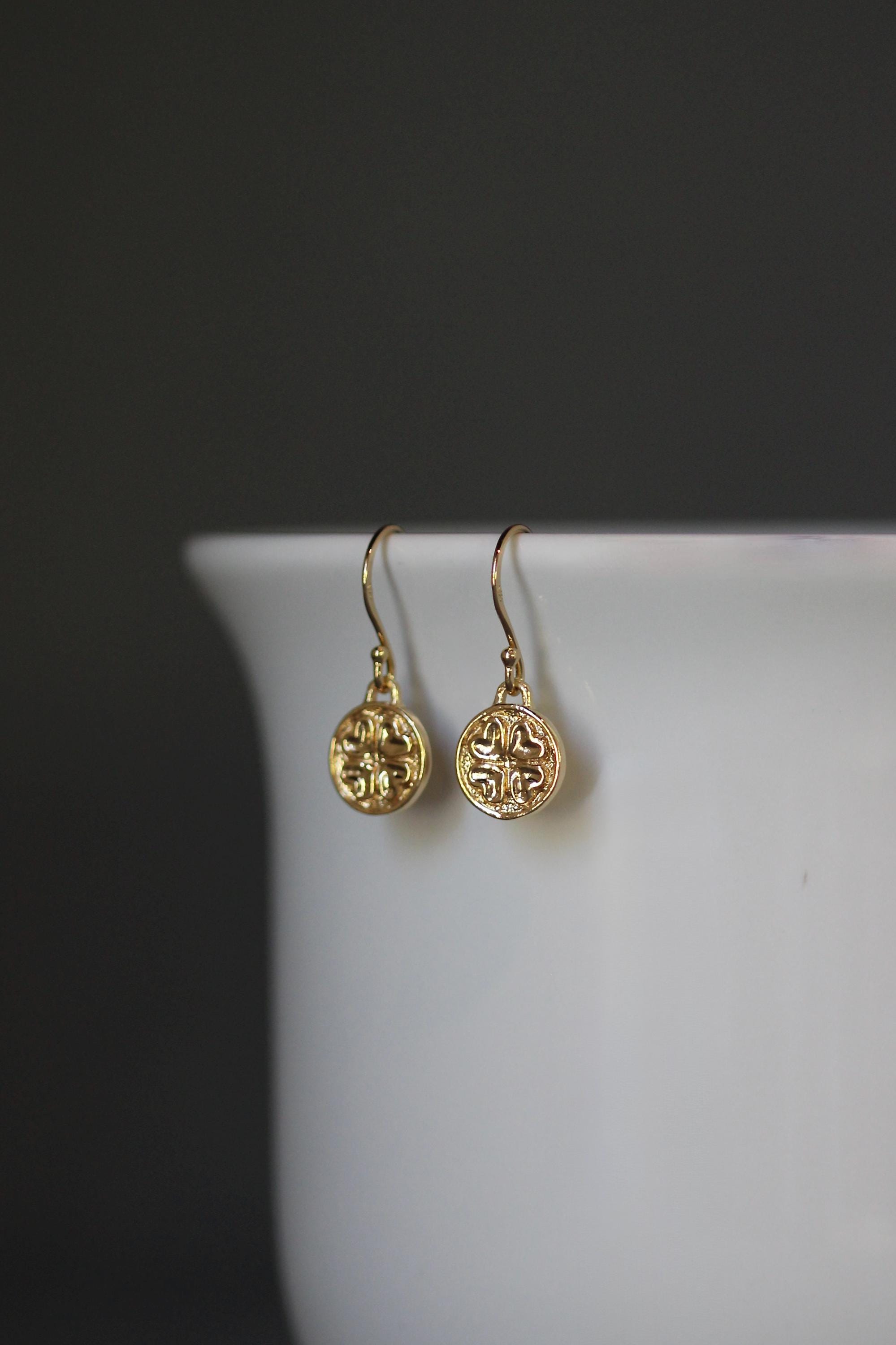 Gold Vermeil Four-Leaf Clover and Heart Coin Charm Earrings