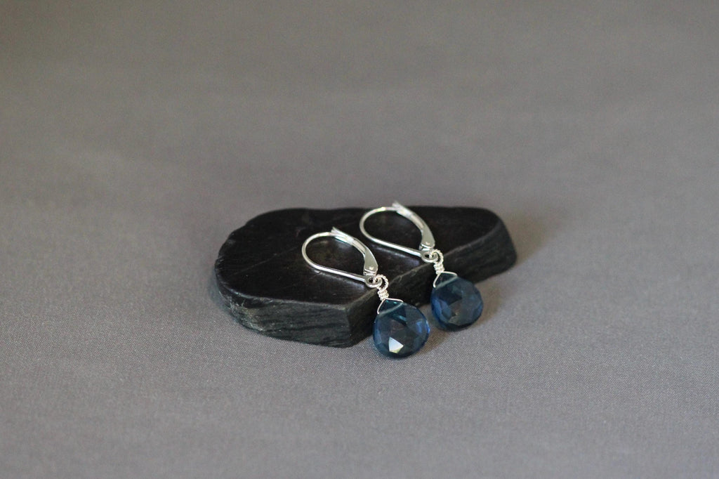 London Blue Topaz Quartz Teardrop Dangle Earrings in Sterling Silver