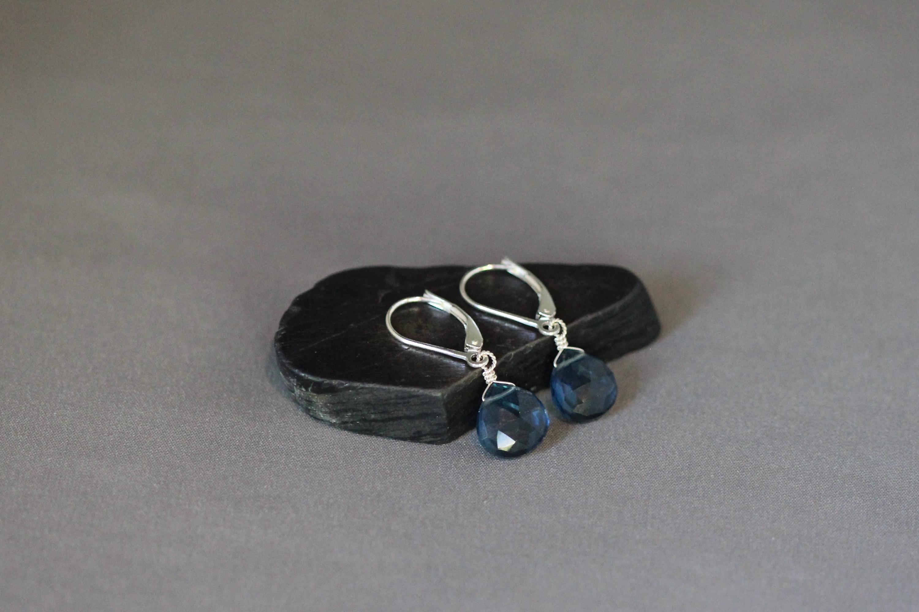 London Blue Topaz Quartz Teardrop Dangle Earrings in Sterling Silver