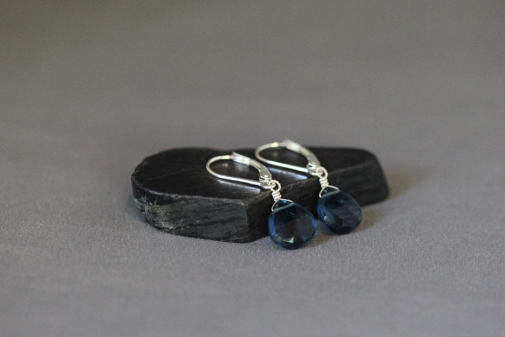London Blue Topaz Quartz Teardrop Dangle Earrings in Sterling Silver