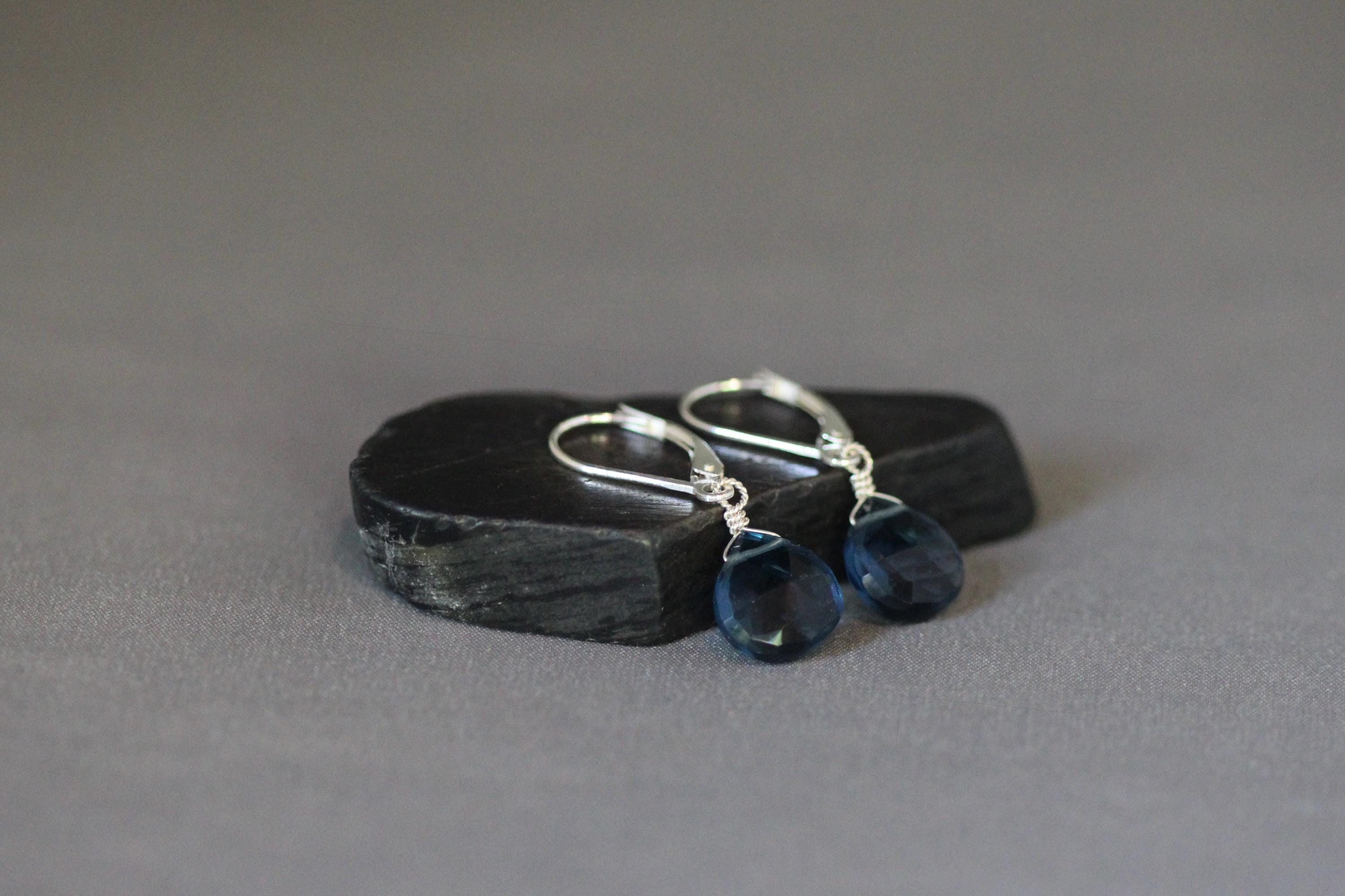 London Blue Topaz Quartz Teardrop Dangle Earrings in Sterling Silver
