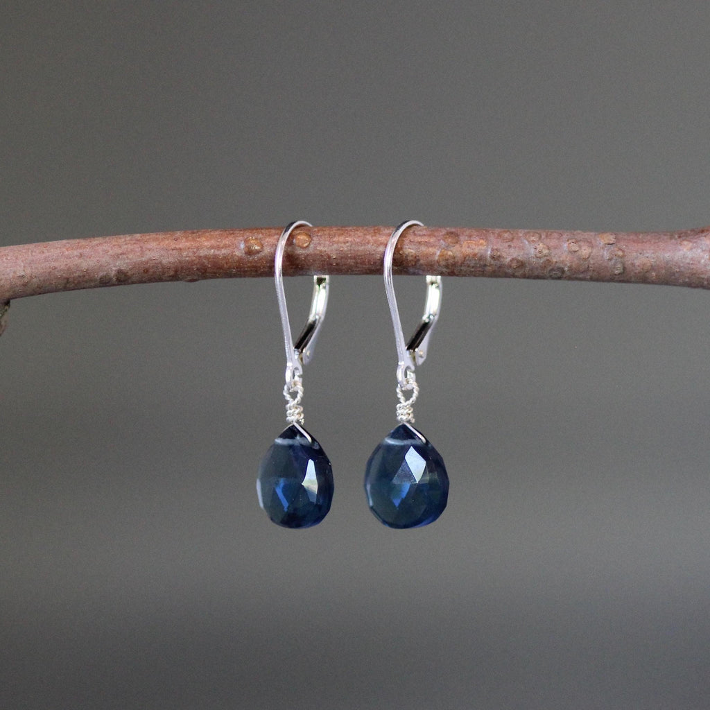 London Blue Topaz Quartz Teardrop Dangle Earrings in Sterling Silver