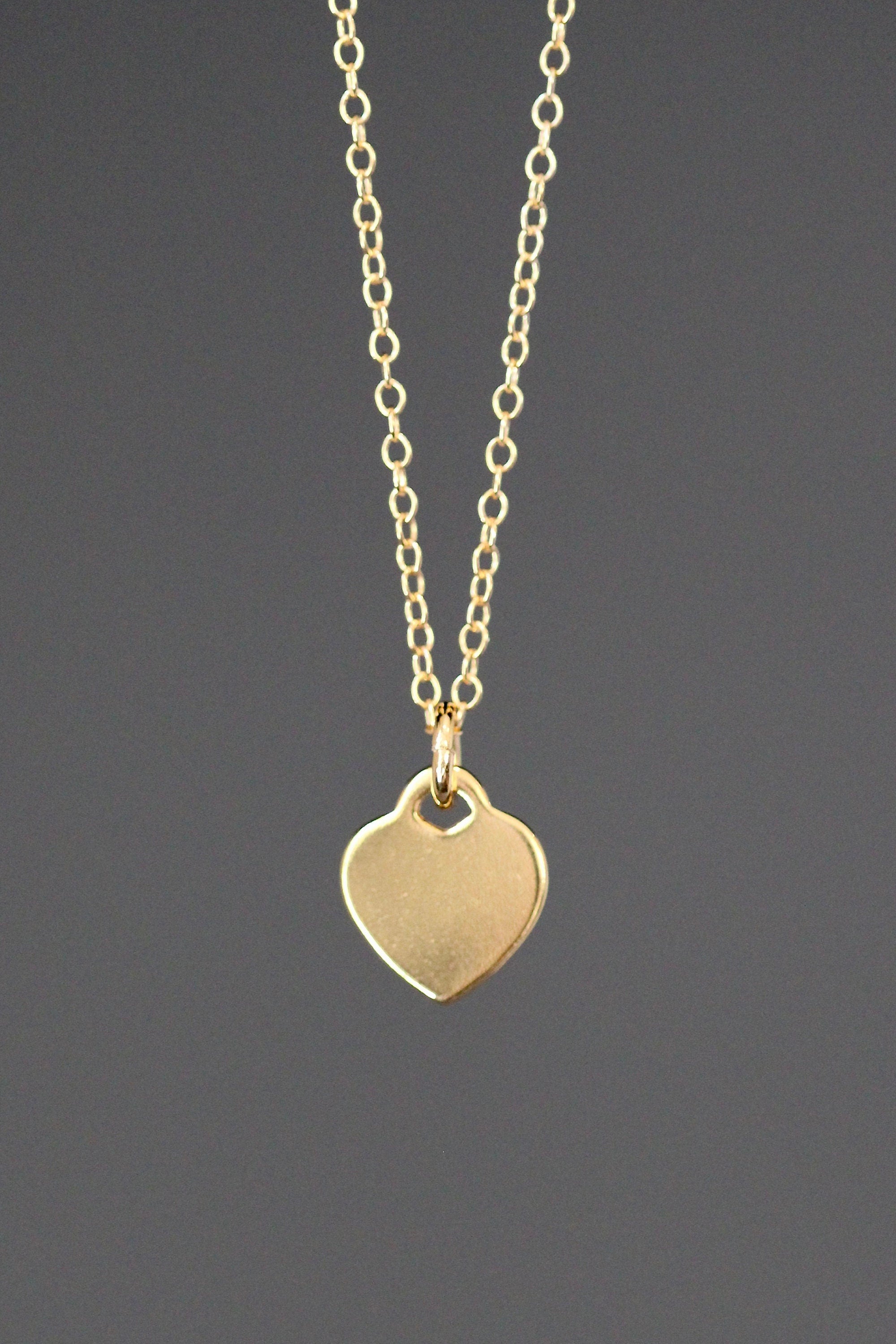 Gold Vermeil Heart Tag Pendant Necklace on Gold Filled Chain