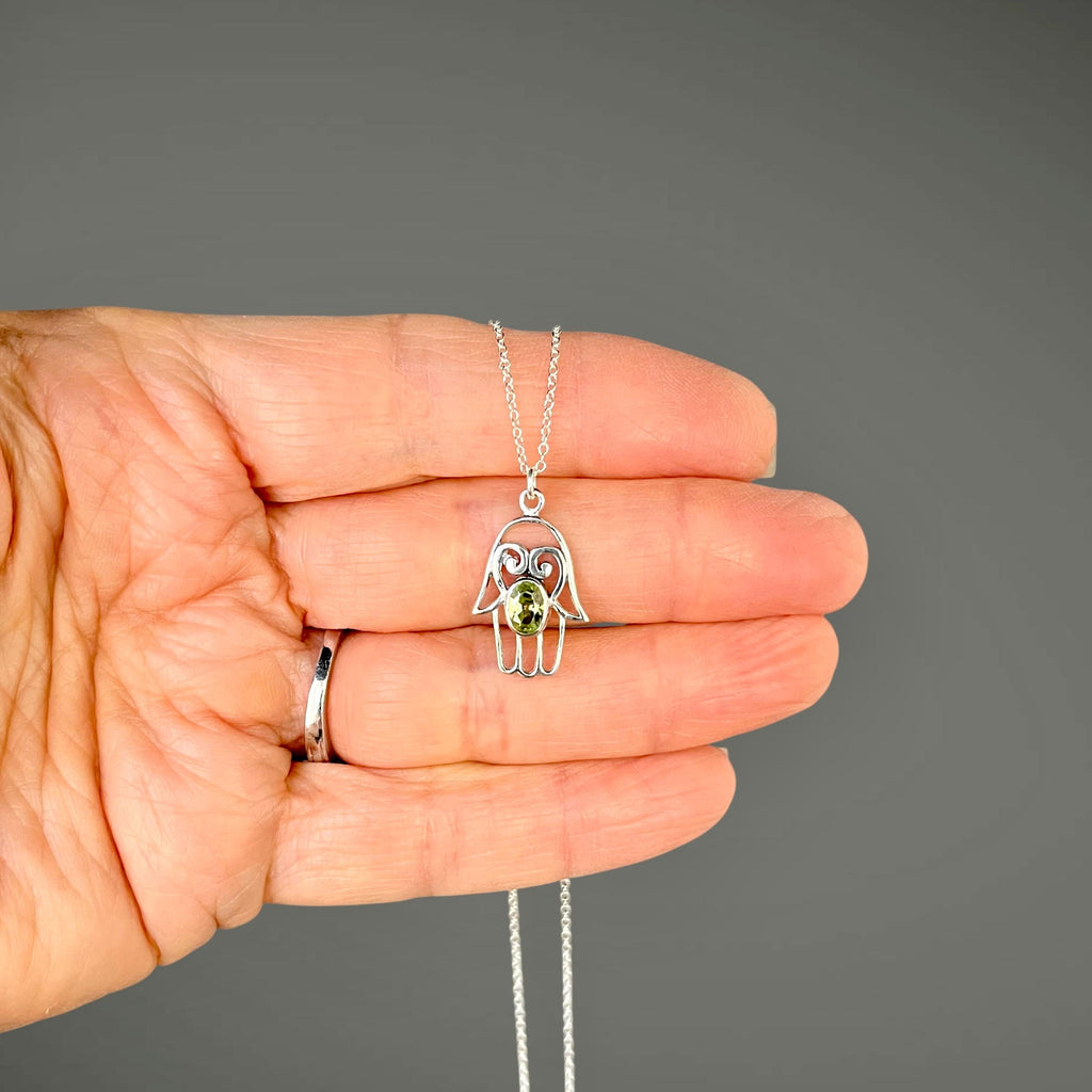 Peridot and Bali Sterling Silver Filigree Hamsa Pendant Necklace